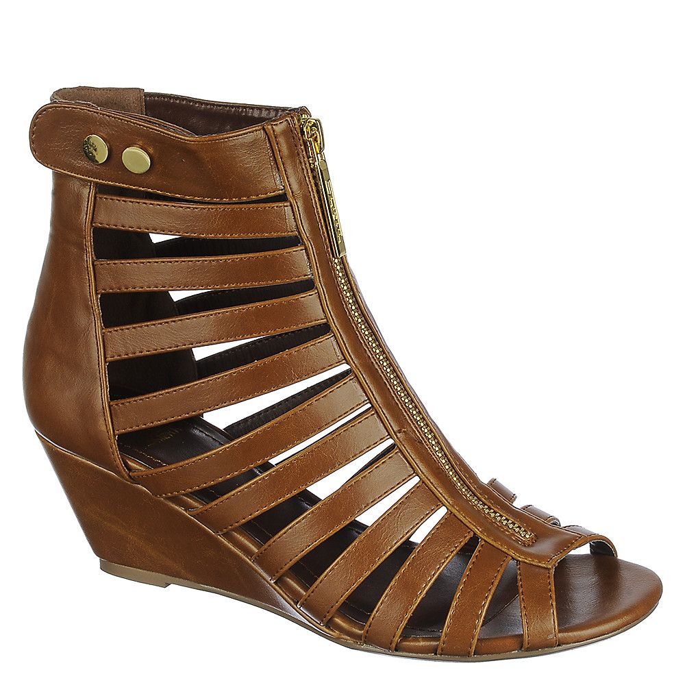 cognac sandals wedge