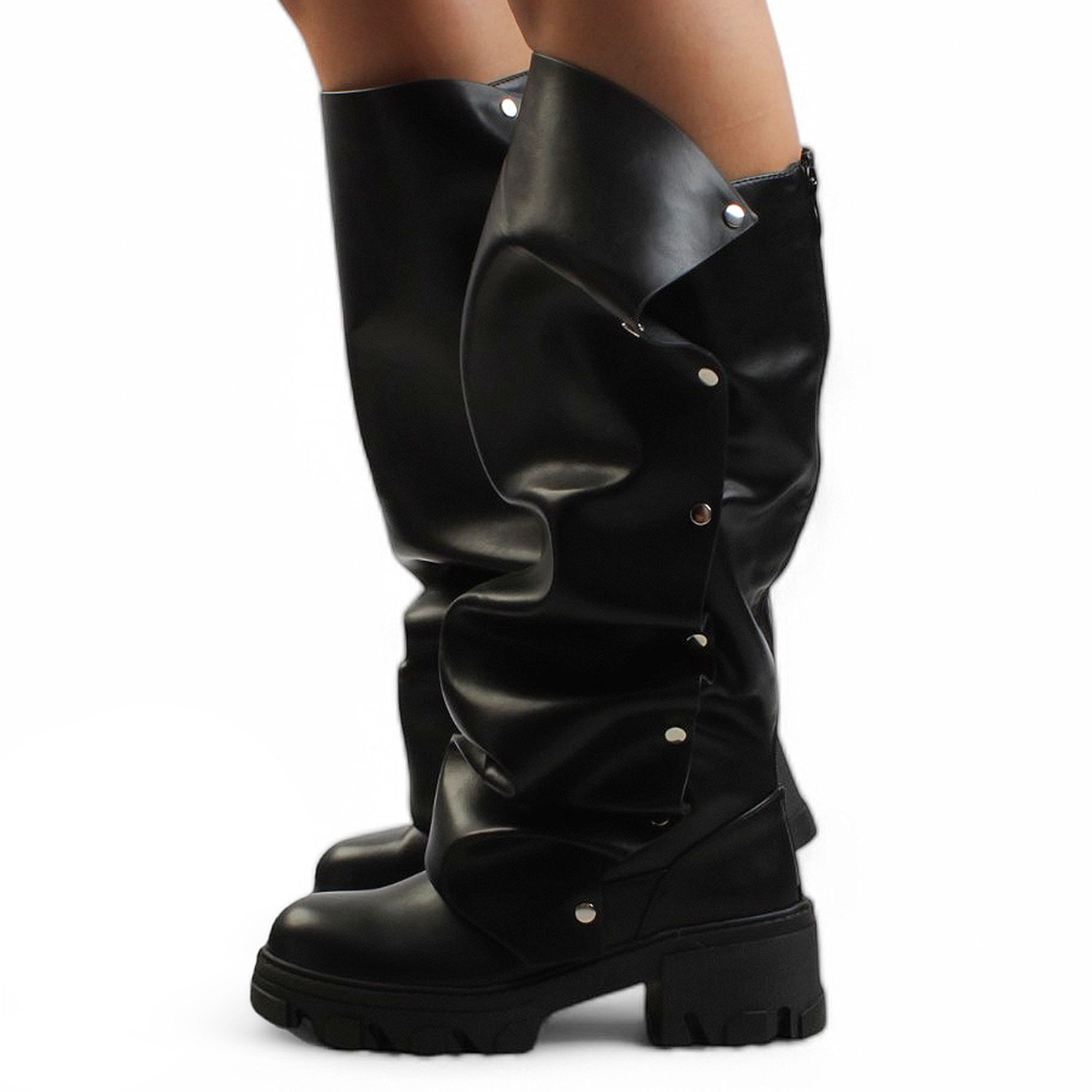 LILIANA Mageo-1 Knee High Combat Boot MAGEO-1-BLK - Shiekh