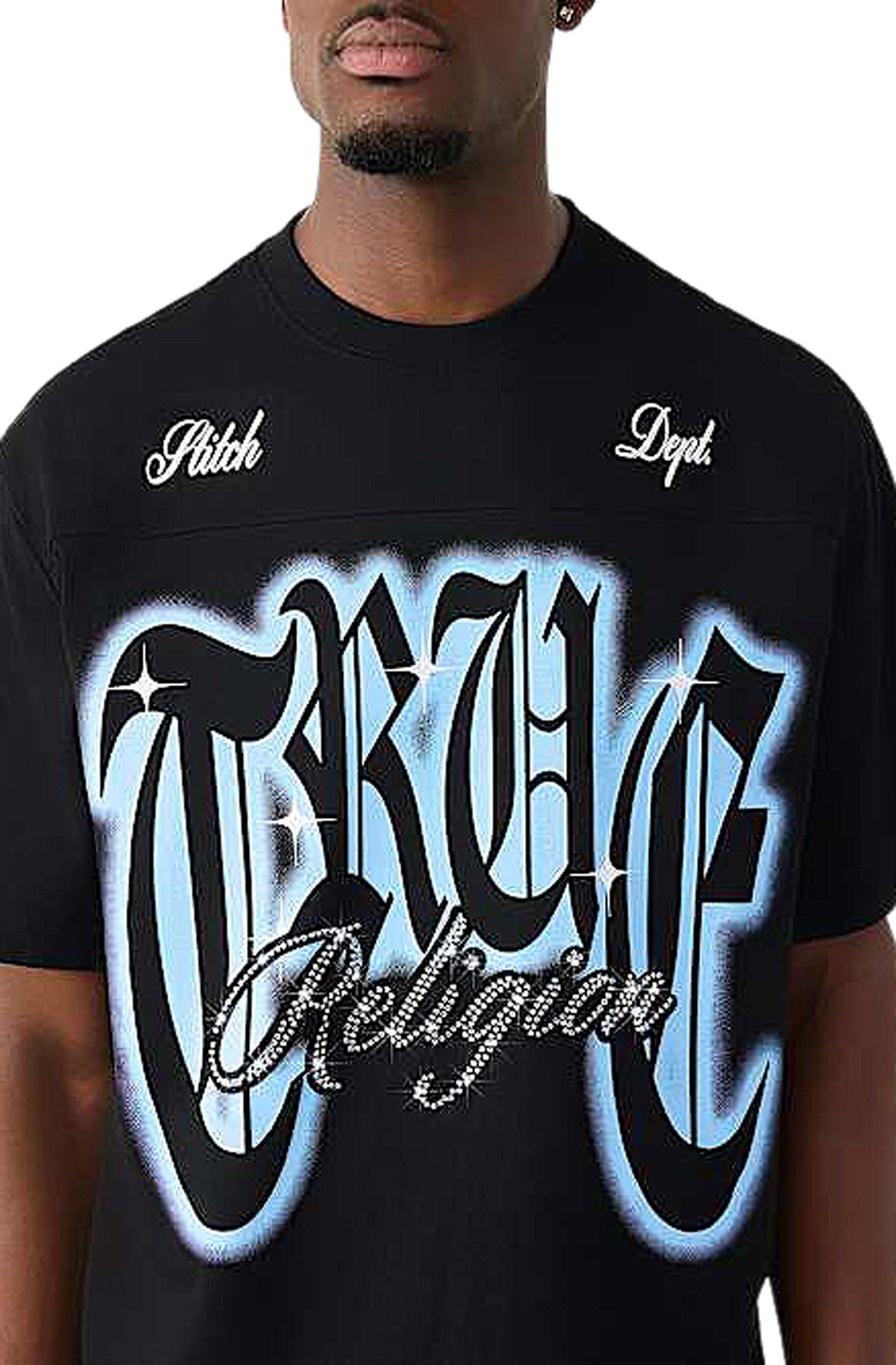TRUE RELIGION Rhinestone Logo Heavyweight Boxy T-Shirt 110306-1001