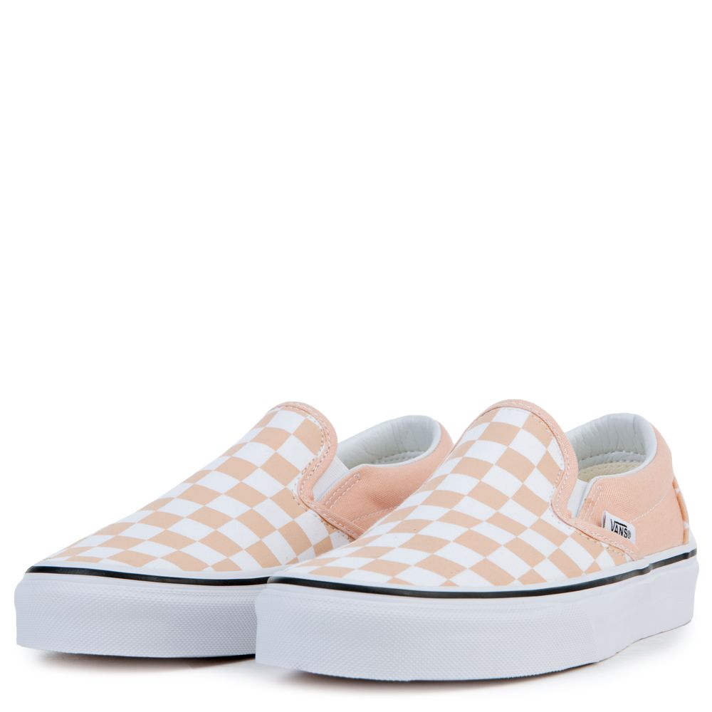 tan checkered slip on vans