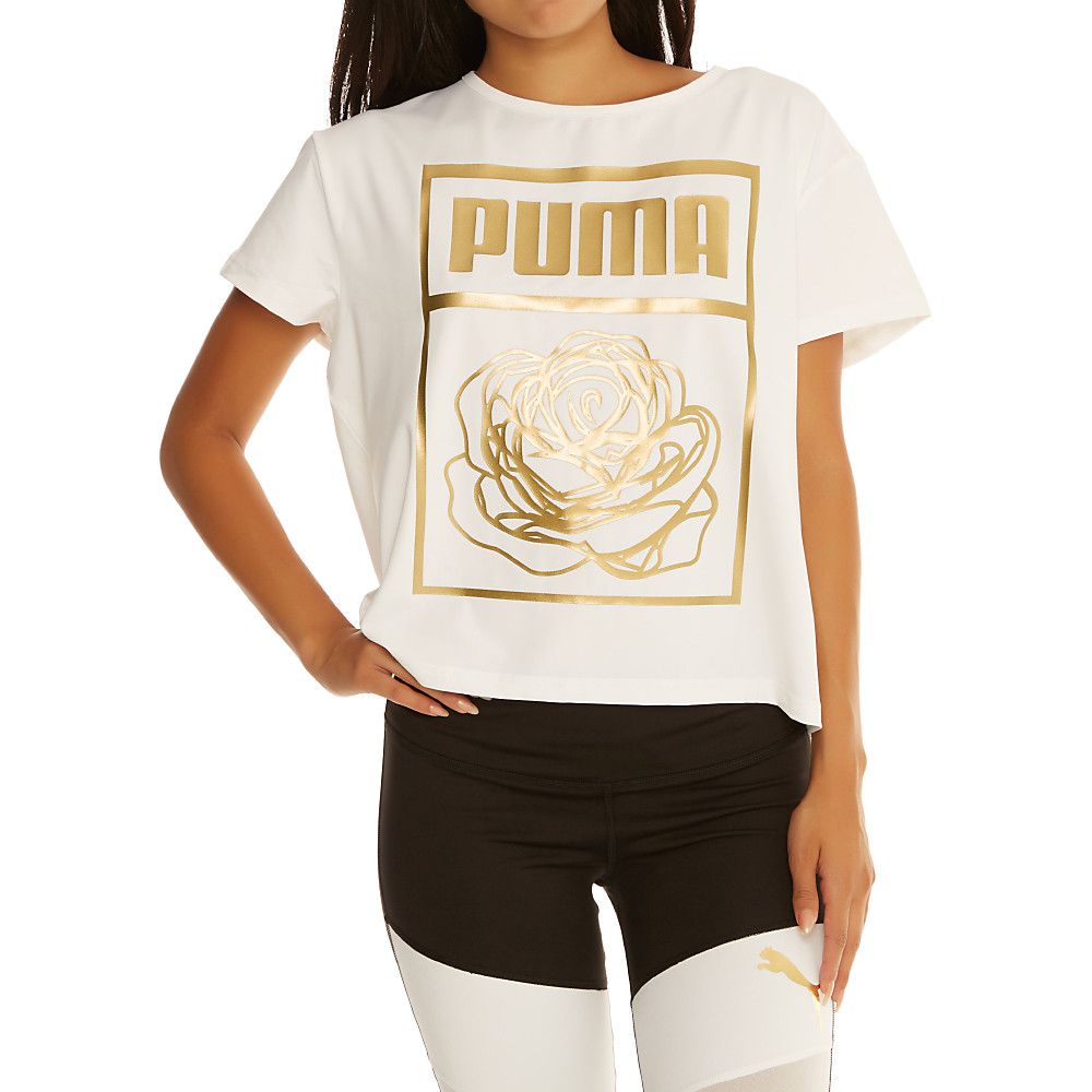 white and gold puma t shirt