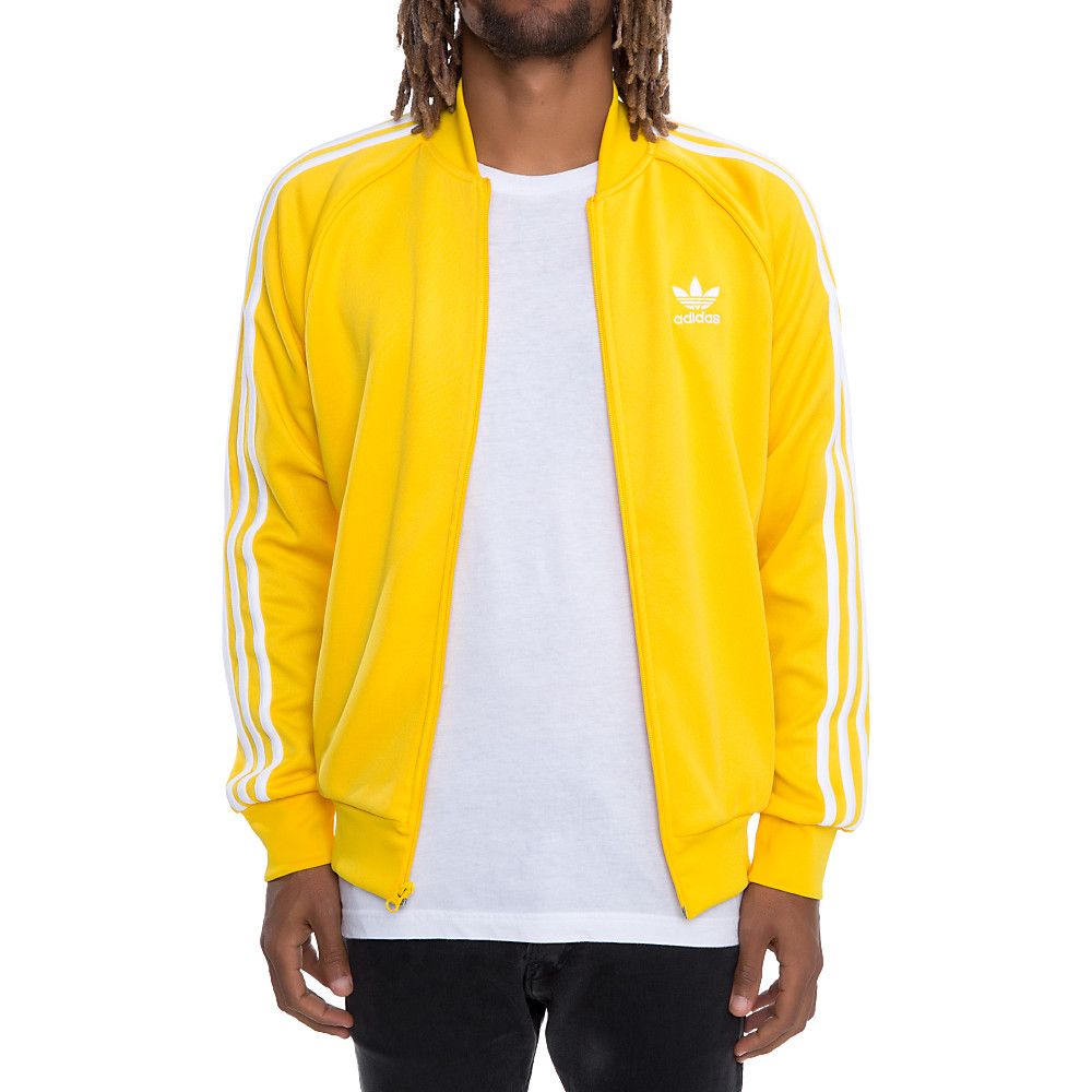 yellow adidas jacket with white stripes