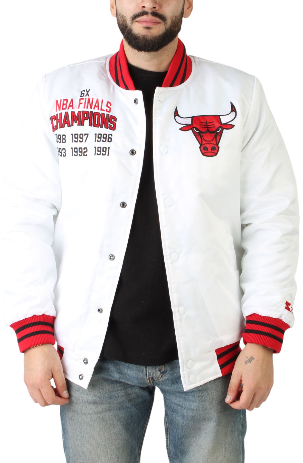 White chicago bulls starter jacket hot sale