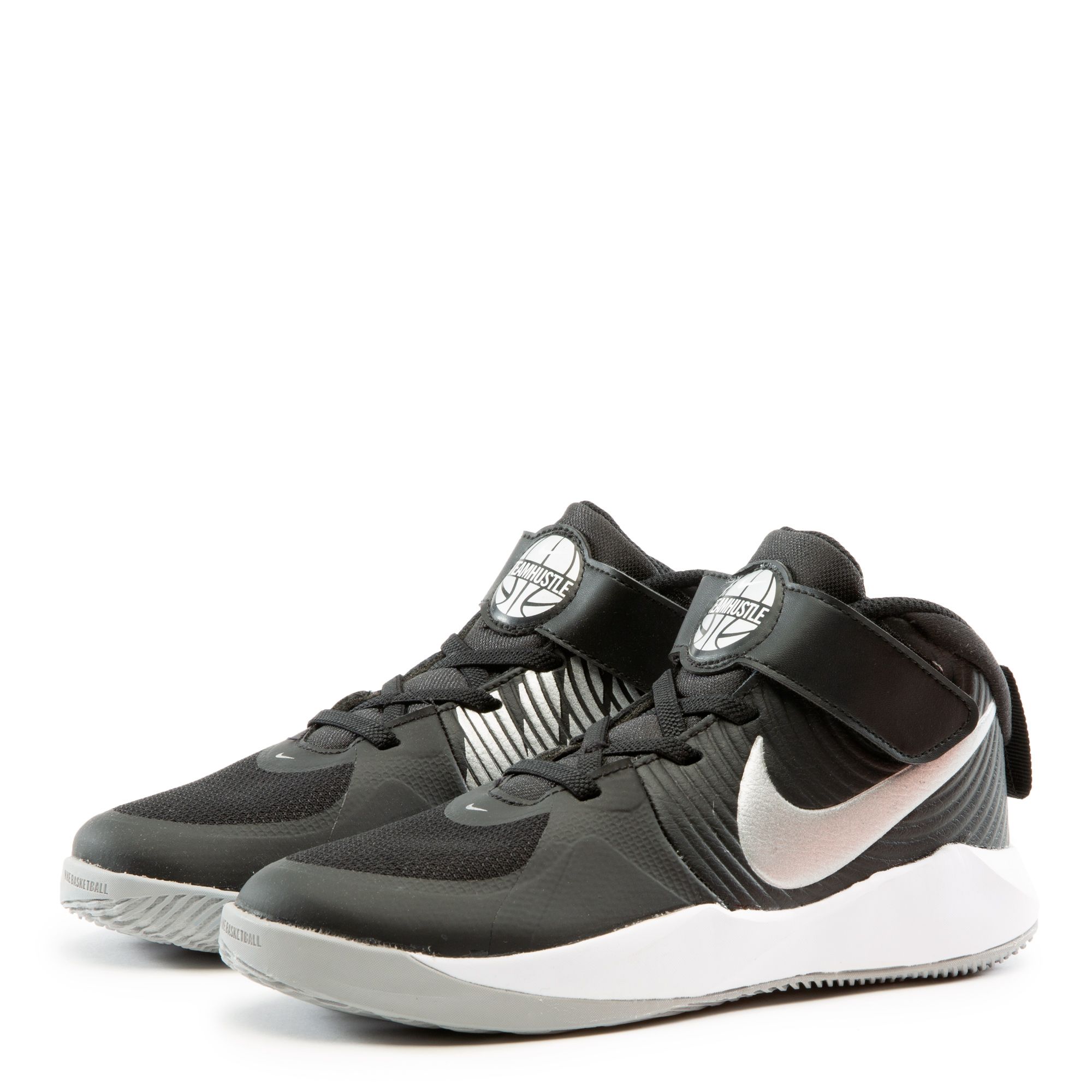 Nike Team Hustle D 9 Shoes in Black/Wolf store Grey/White/Metallic Silver (PS) Kids