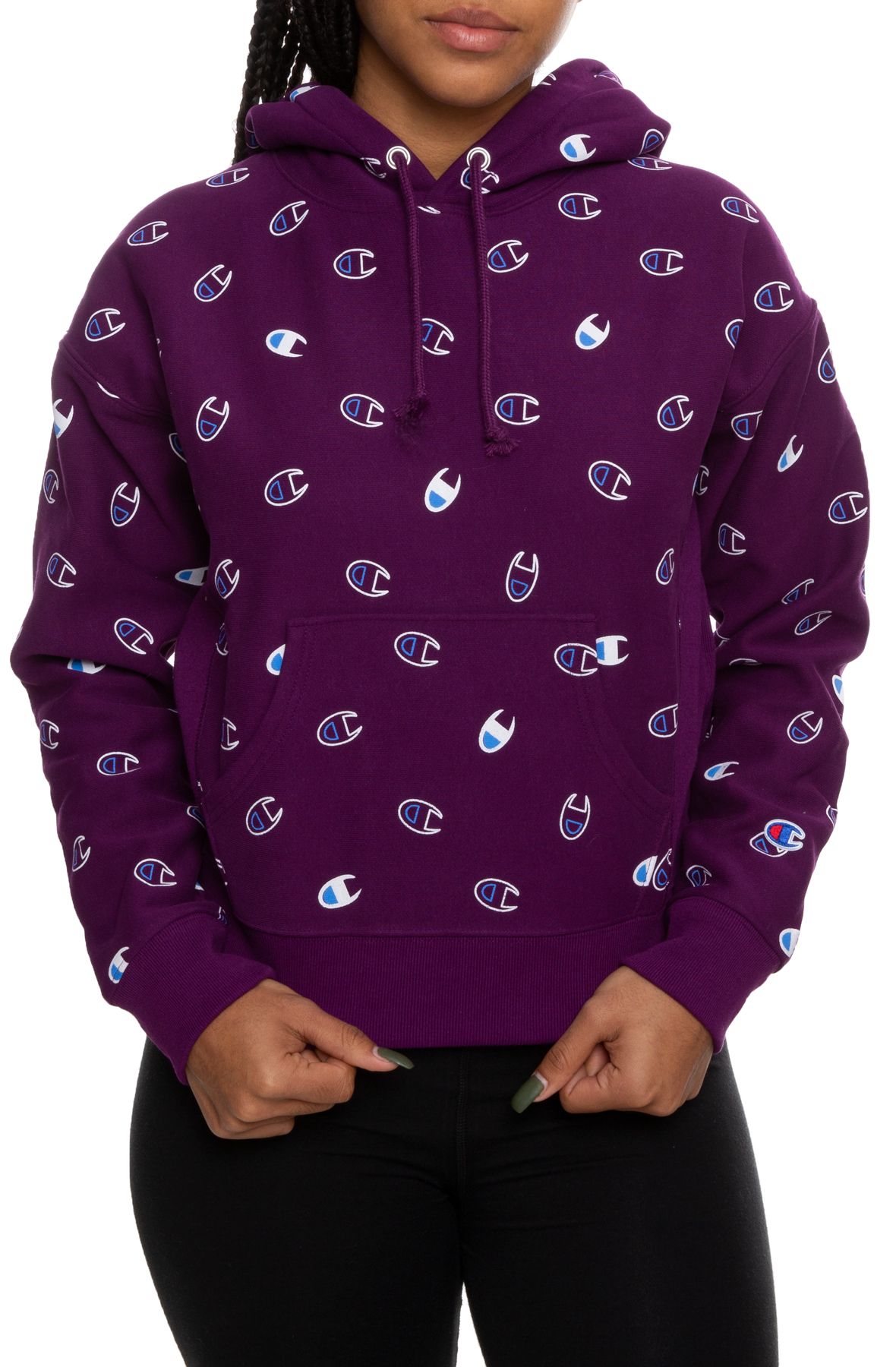 Champion Reverse Weave Pullover Hoodie All-Over Logo WL757P-PUR - Shiekh