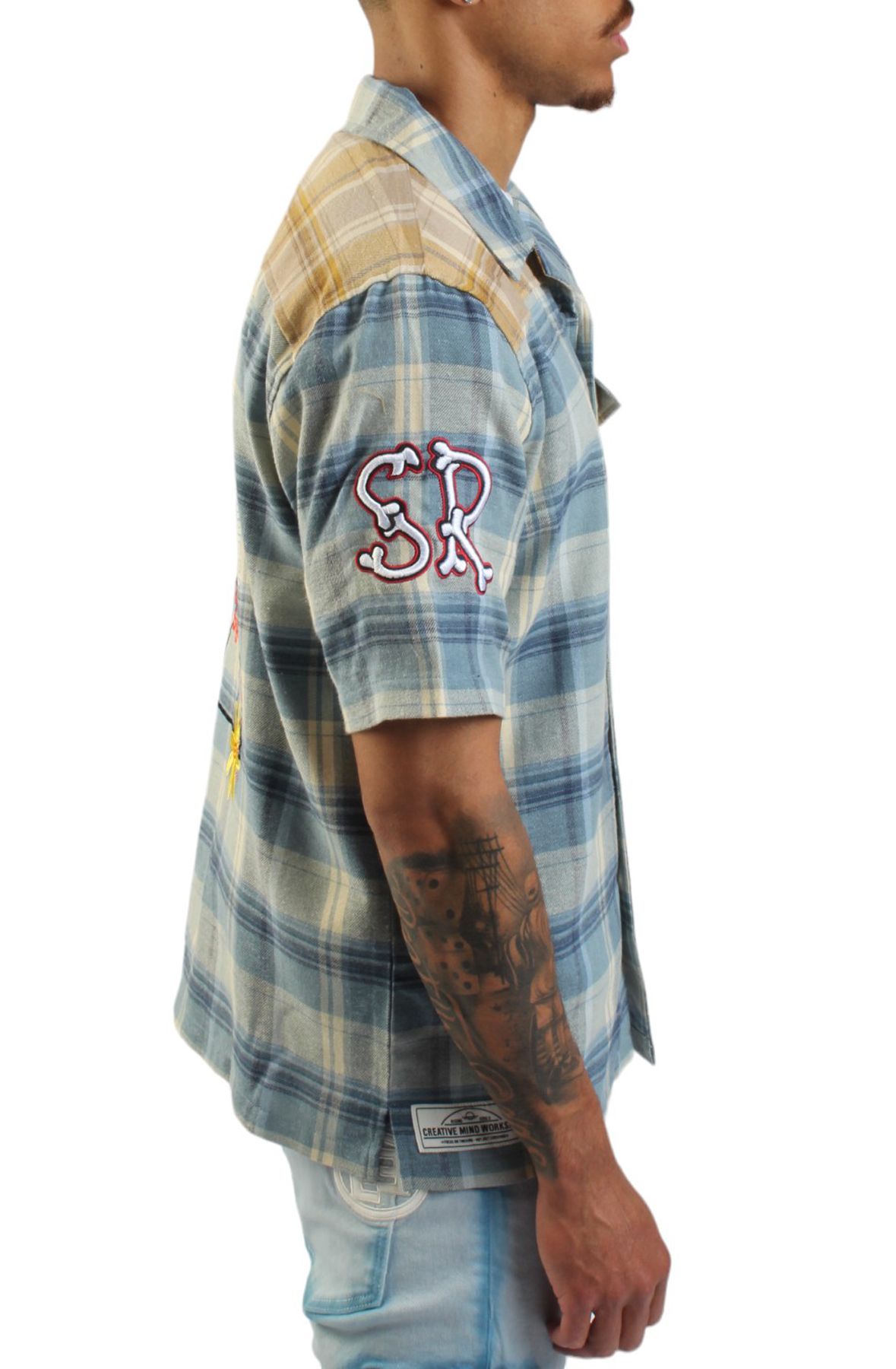 SMOKE RISE Plaid Color Block Graphic Shirt WH23293EB-BLUE