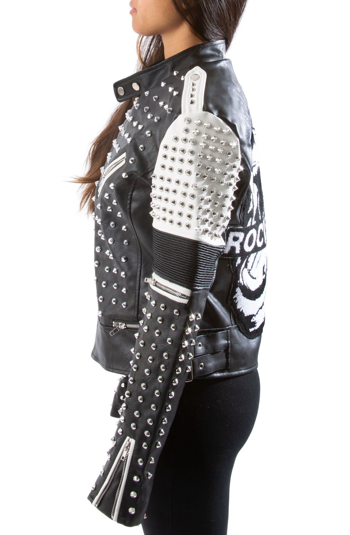 AZALEA WANG Savages Moto Studded Jacket SAVAGES-BLK-WHT - Shiekh