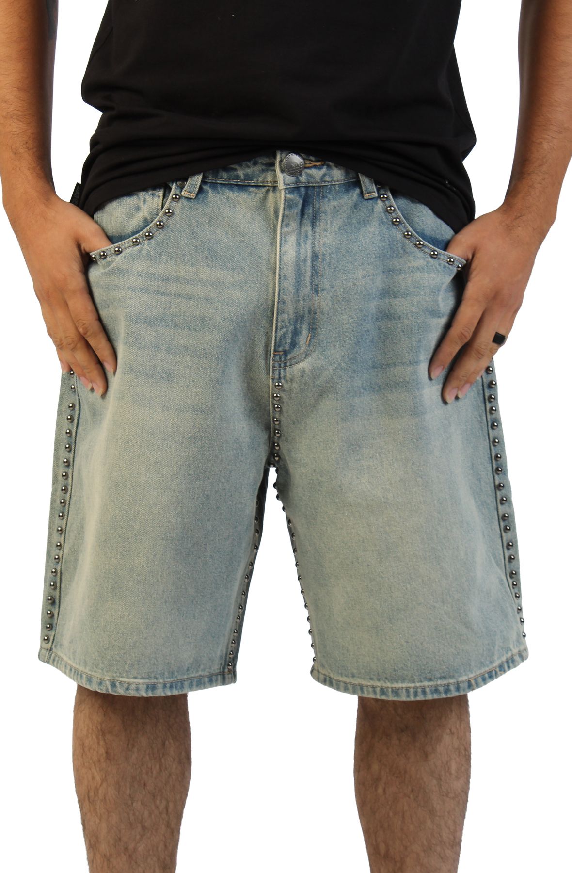 HIGH CALIBER Gallagher Studded Denim Shorts C14315S-LTBLU - Shiekh