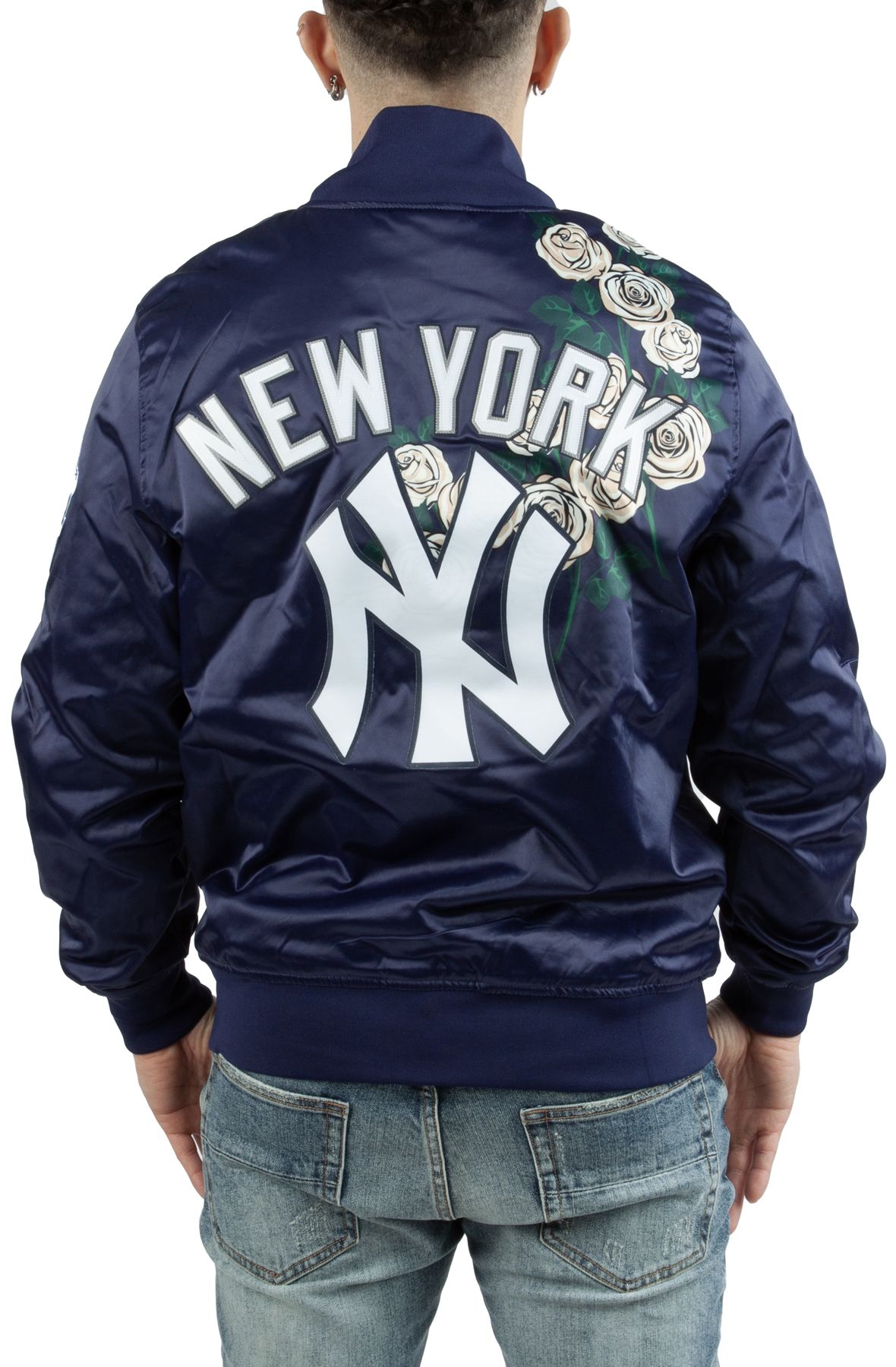 Pro Standard Yankees Roses Satin Jacket Midnight Navy