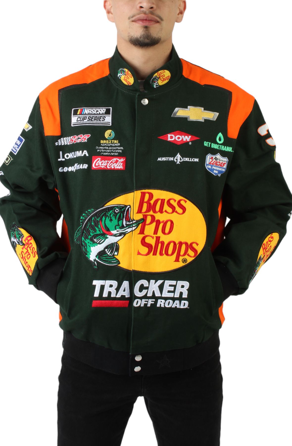 Bass Pro Shop Rain Jacket Men's Large Green Hooded w/ Patches and