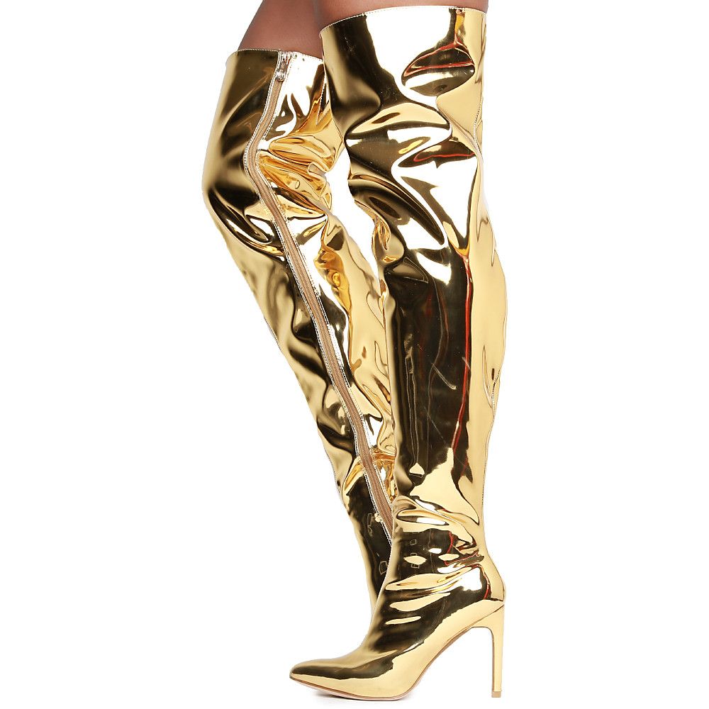 thigh high gold boots