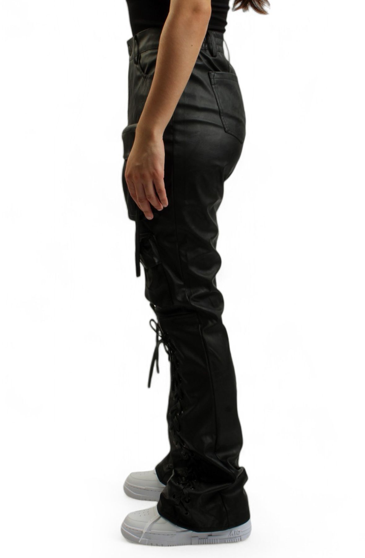 SMOKE RISE Stacked Utility Vegan Leather Pants AP24884-BLACK