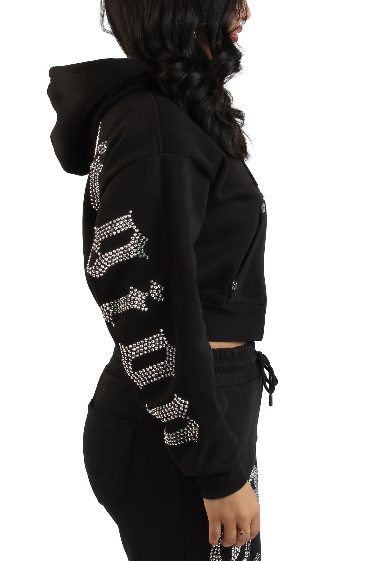 TRUE RELIGION Crystal Logo Cropped Zip-Up Hoodie 209516-1001 - Shiekh