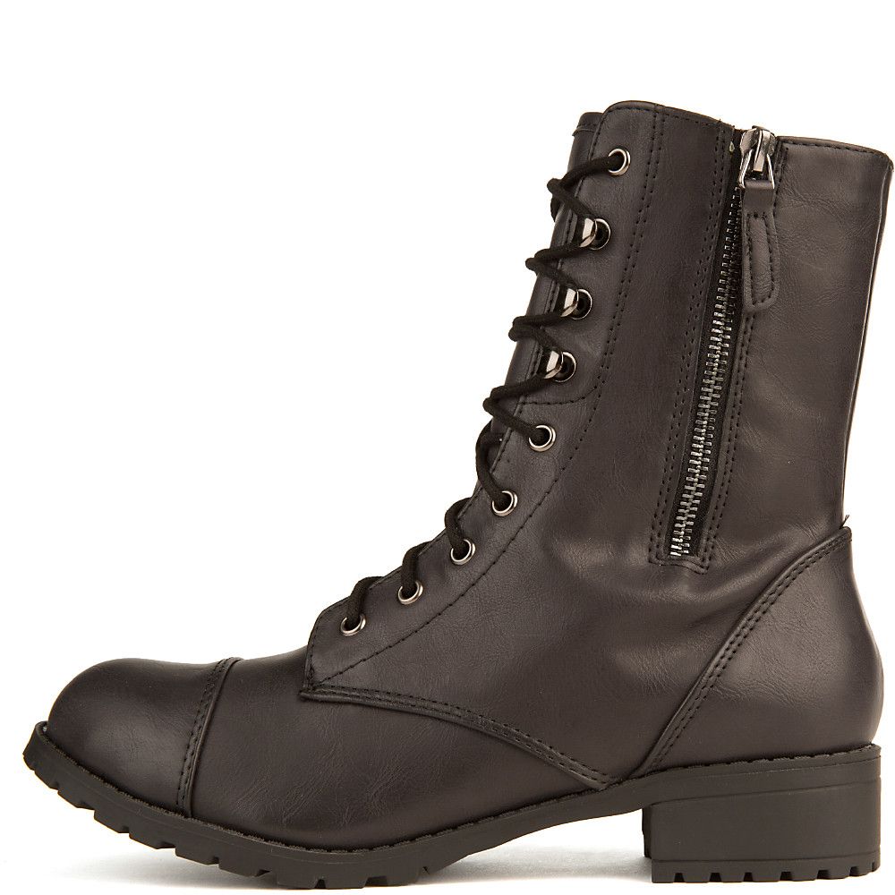 SODA Footer-S Lace-Up Combat Boot FD FOOTER-S/ BLACK PU - Shiekh