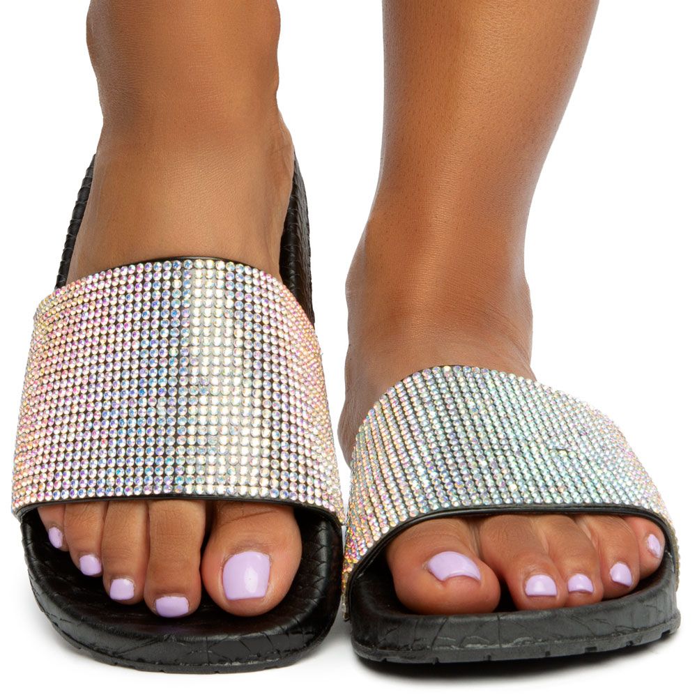 double strap rhinestone slides