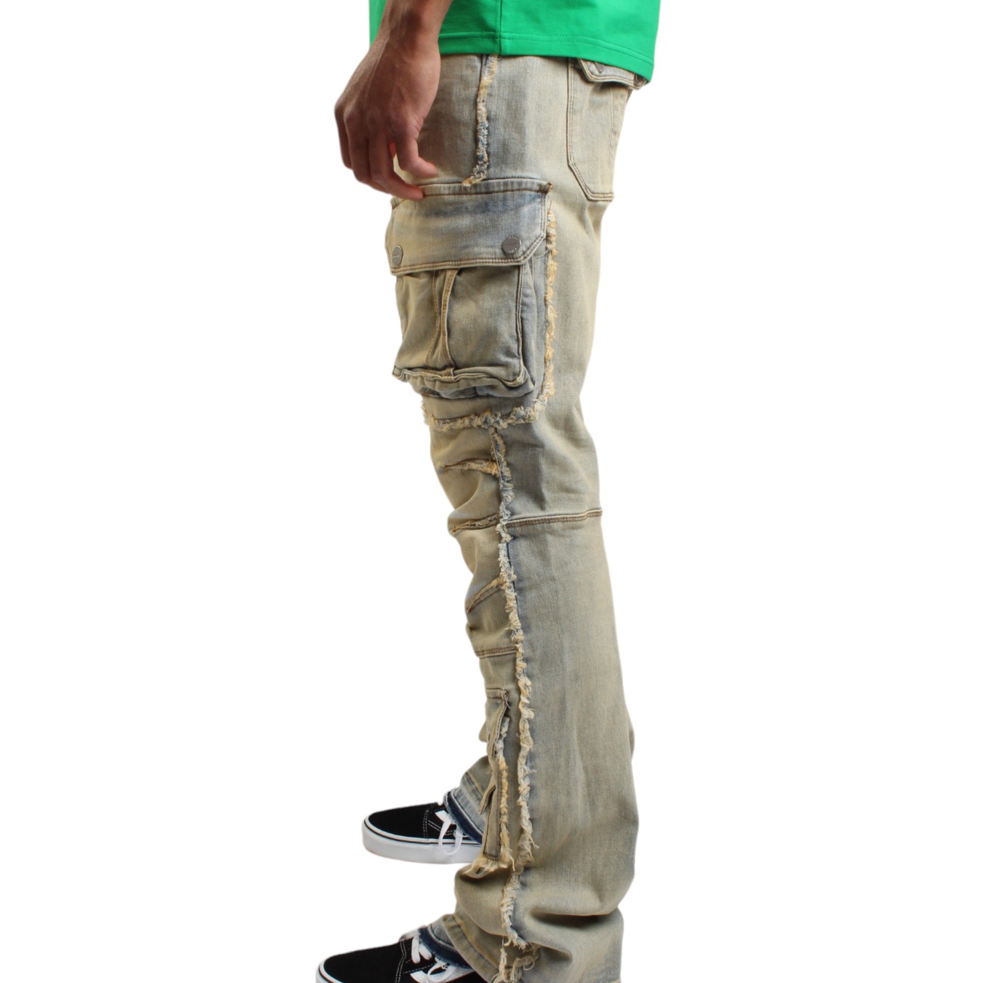【SCENERITY】Crush Cargo Denim Pants Women's Hoodrich Denim Cargo Relaxed Straight Leg Jeans