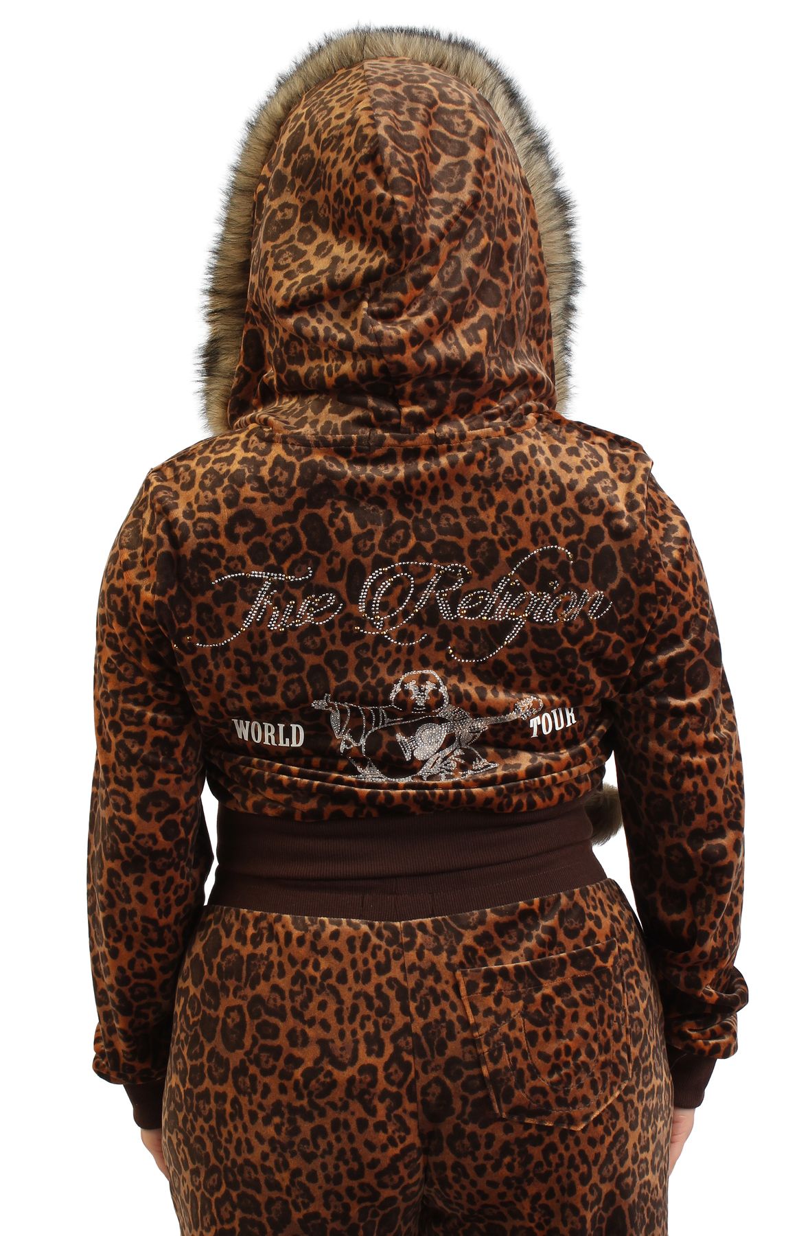 TRUE RELIGION Velour Faux Fur Shrunken Zip-Up Hoodie 209472-2141