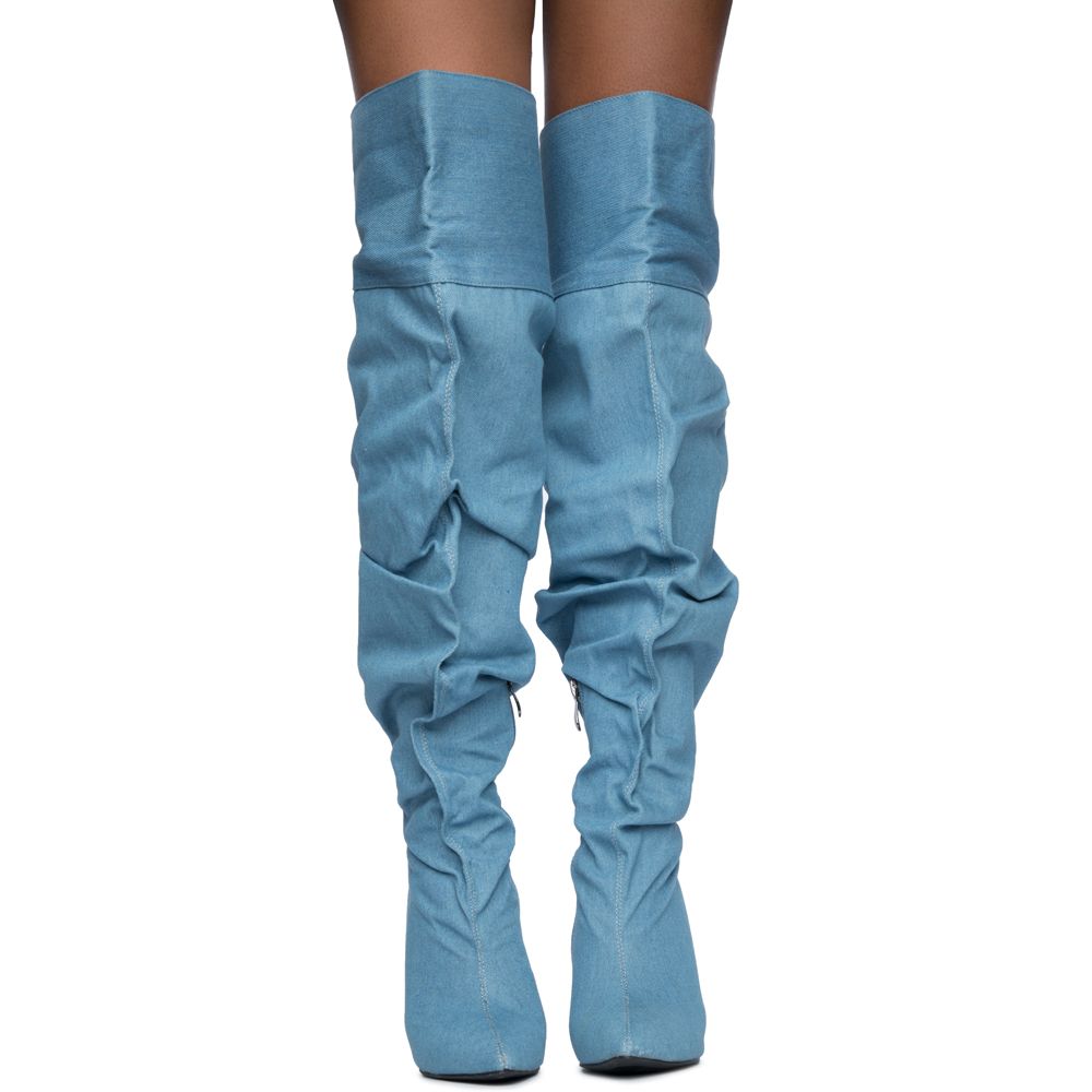 CAPE ROBBIN Kitana-2 Denim Boots KITANA-2/DENIM - Shiekh