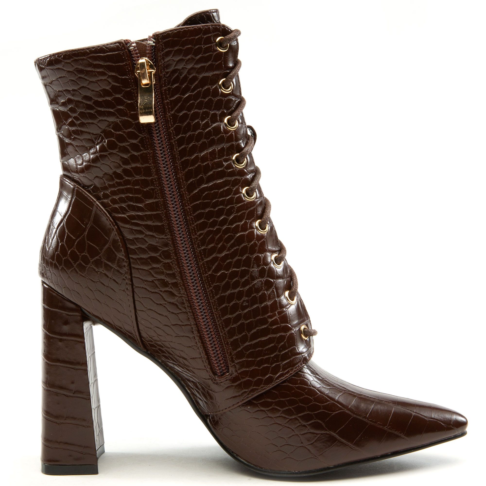 ジーコ LILIANA Milano-1 Lace-Up Block Heel Bootie MILANO-1-BRNCRC - Shiekh