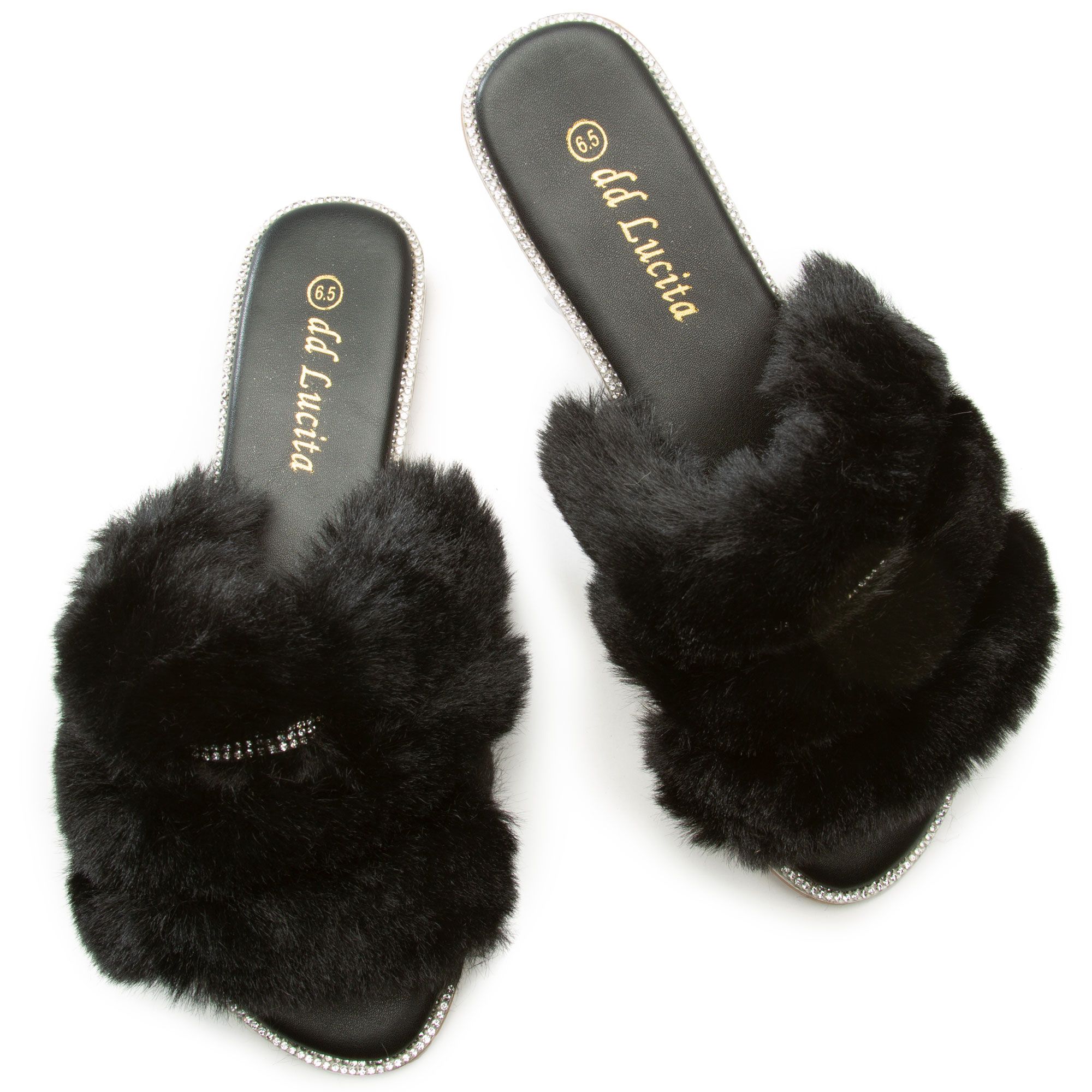 DD LUCITA Sarah 010 Fur Rhinestone Slide SARAH 010 BLK Shiekh