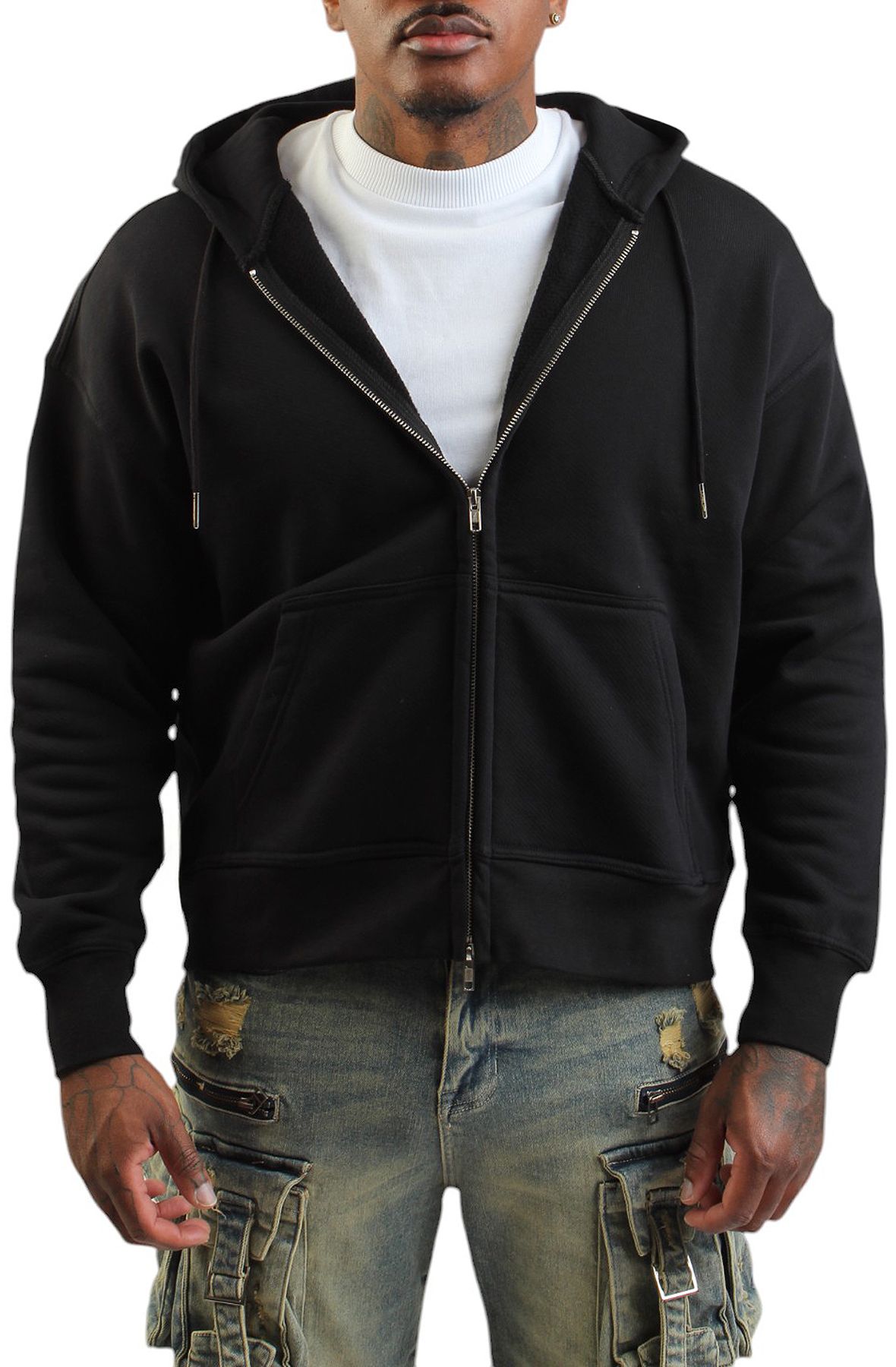 SHIEKH Coupe Distressed Zip Hoodie COUPEHOOD001-BLK - Shiekh