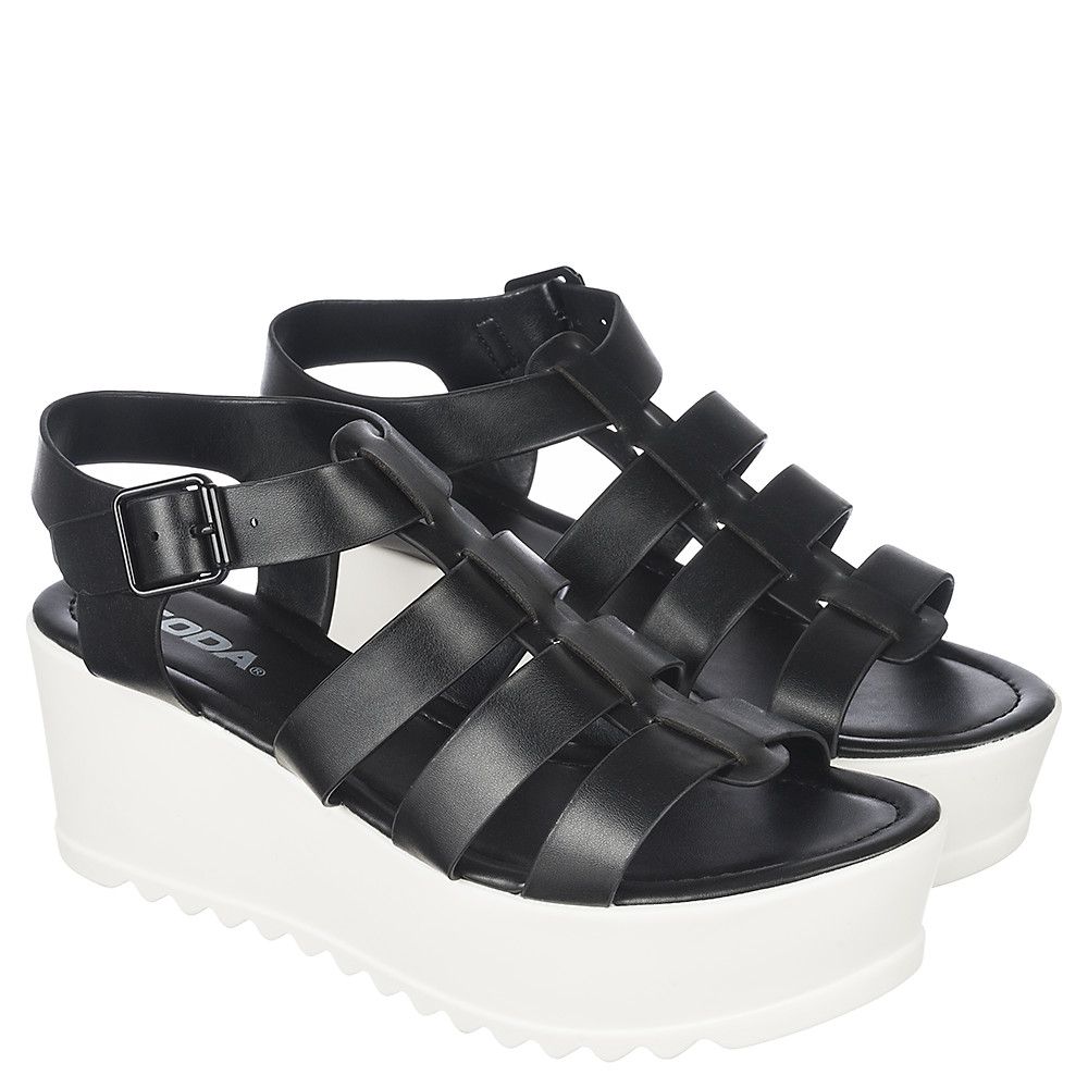 SODA Enya-H Wedge Sandals FD ENYA-H/BLACK/WHITE - Shiekh