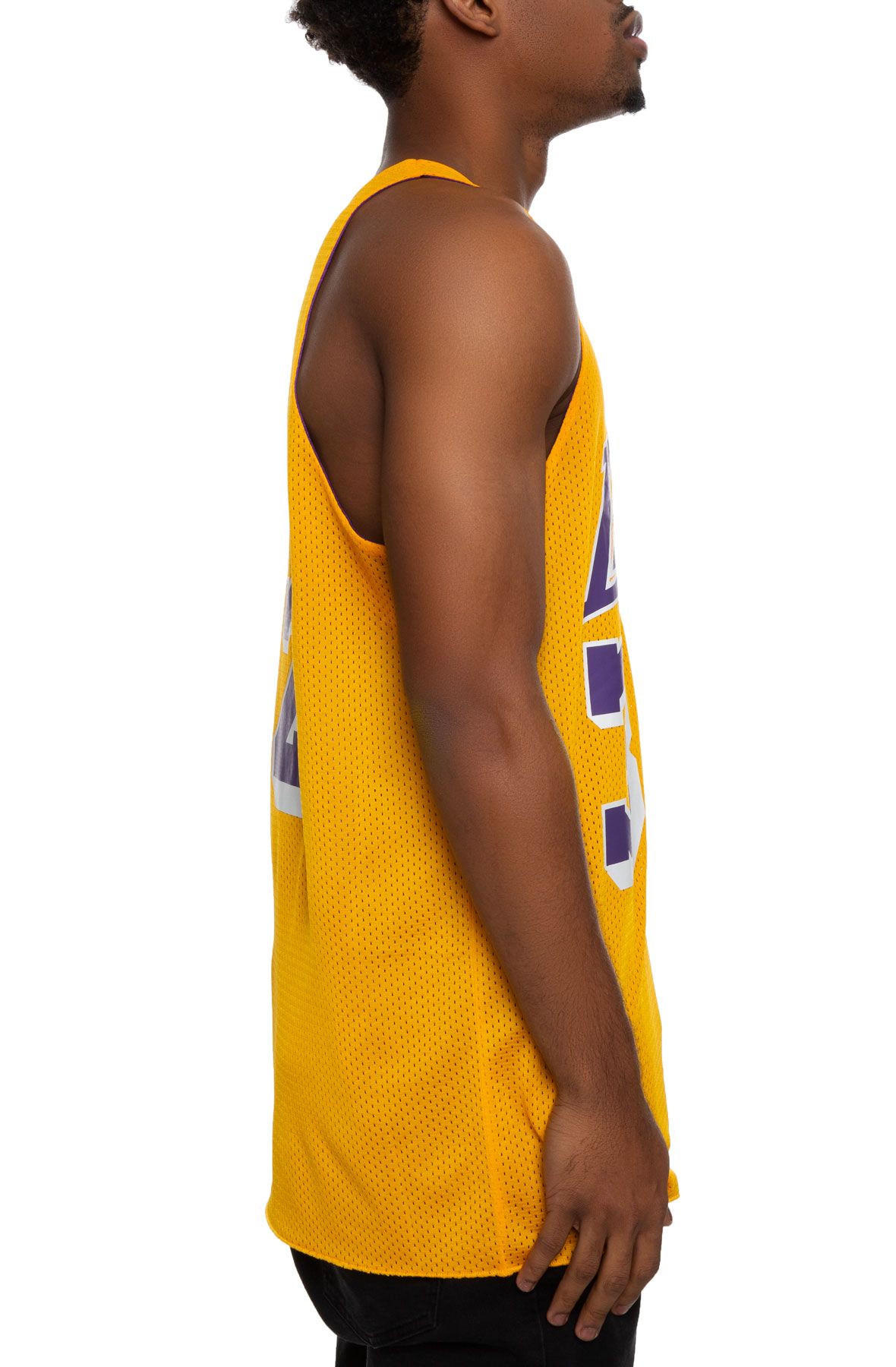 LOS ANGELES LAKERS MITCHELL AND NESS GAME WINNING SHOT MESH V-NECK JERSEY-  MENS PURPLE/YELLOW