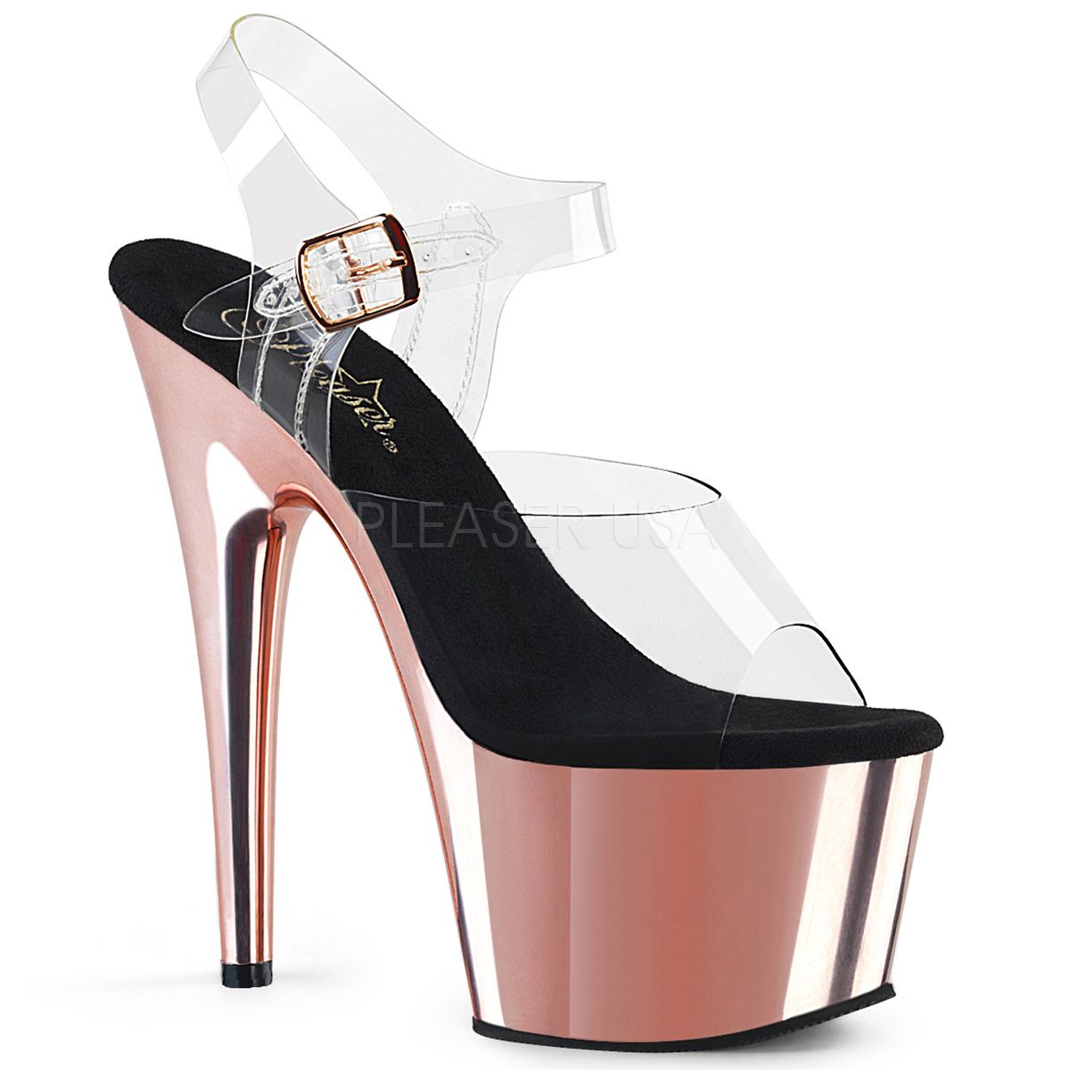 Pleaser Women's ADORE-708/C/ROGLDCH Sandals - 7" Heel, 2 3/4" Platform Ankle Strap