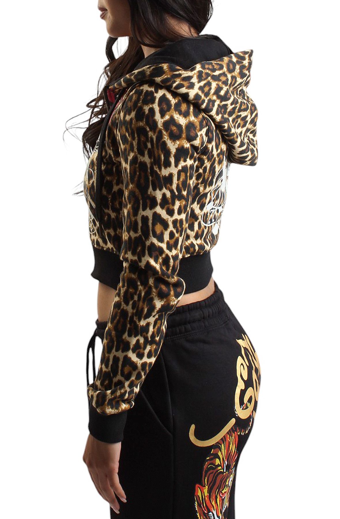 ED HARDY Sacred Heart Leopard Crop Zip Hoodie EHW1800-68