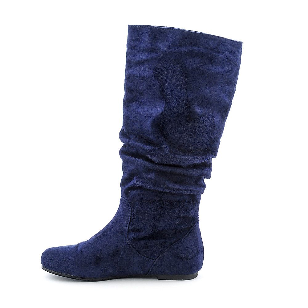 navy blue leather flat boots