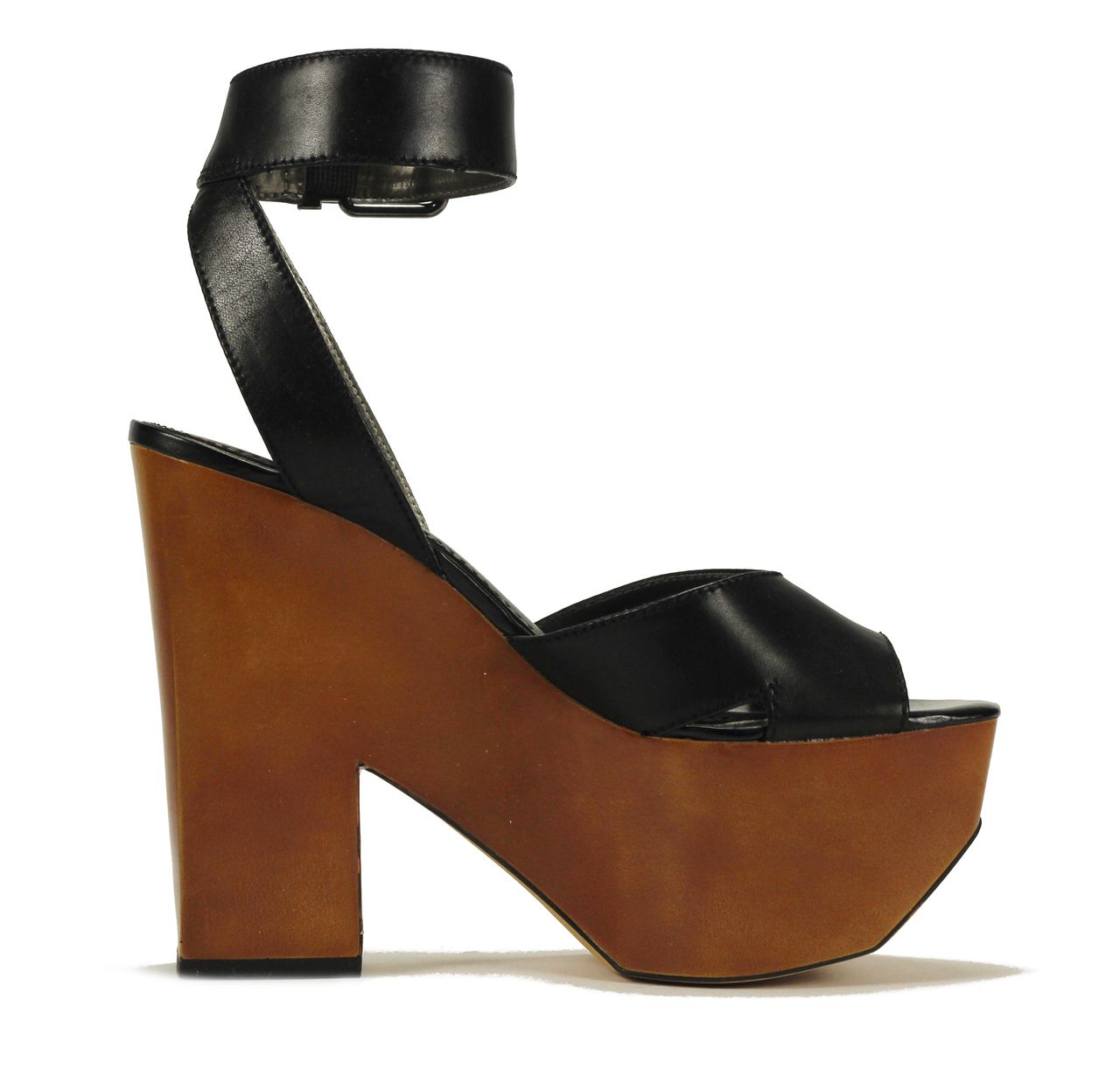 SAM EDELMAN Circus by Camilla Black Leather Wedge High Heels