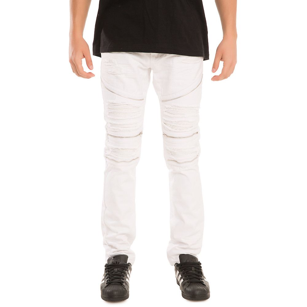 white biker denim jeans