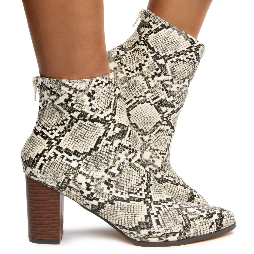 snakeskin chunky booties