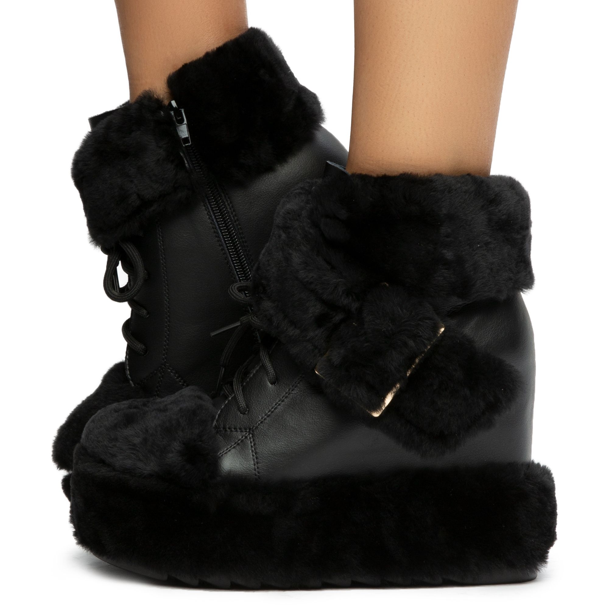 wedge booties with fur