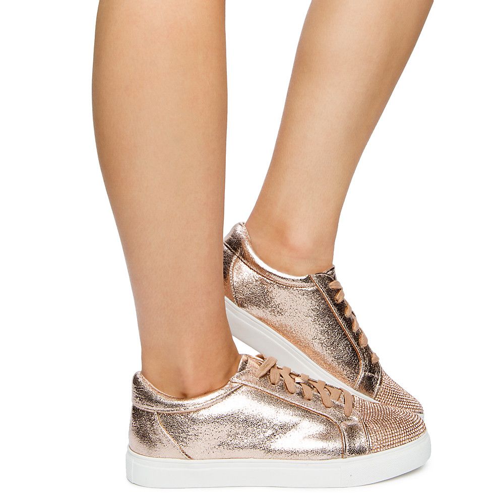 grey and rose gold sneakers