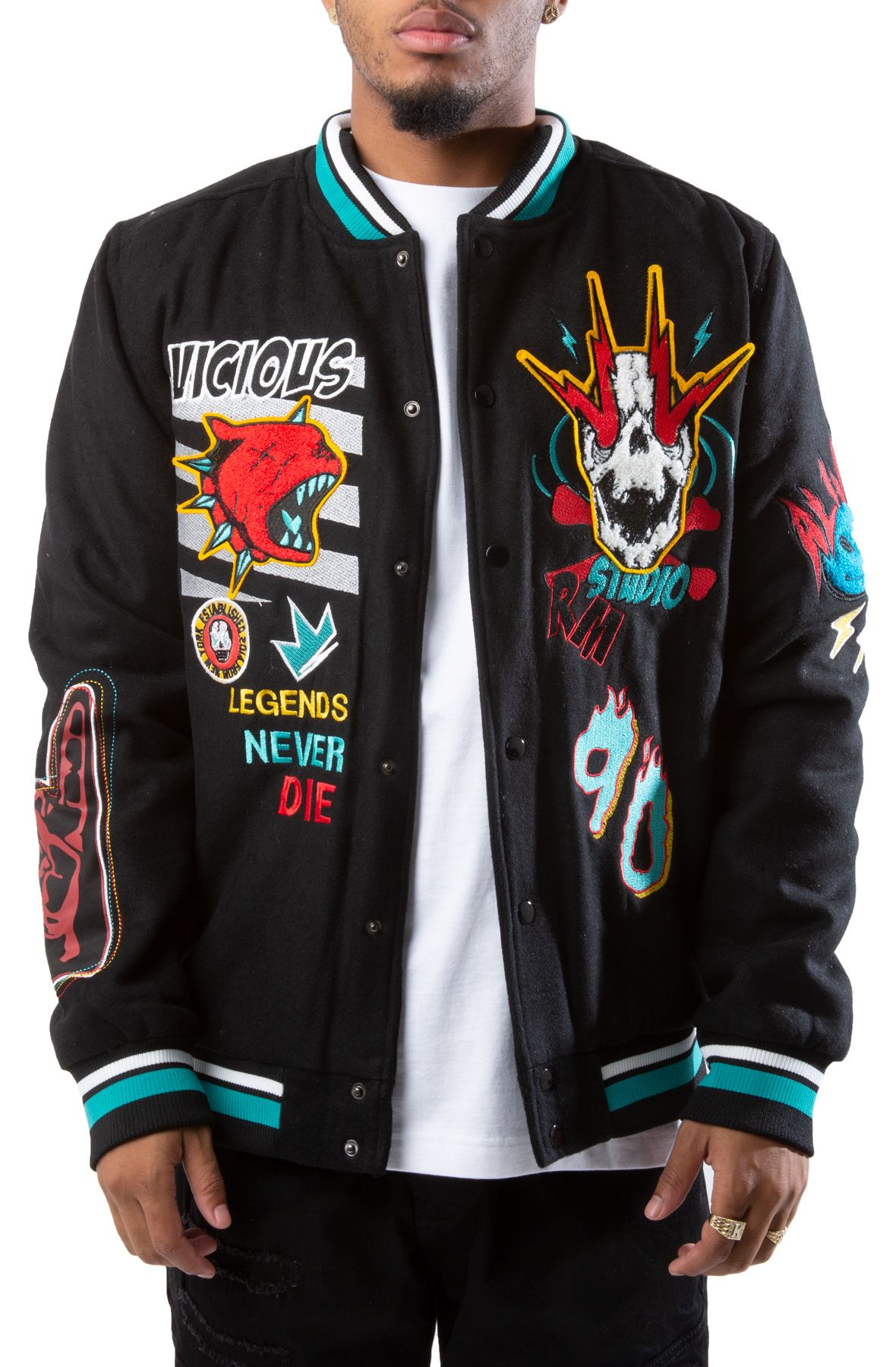 REBEL MINDS Madness Sketch Varsity Jacket 112-543BLK - Shiekh