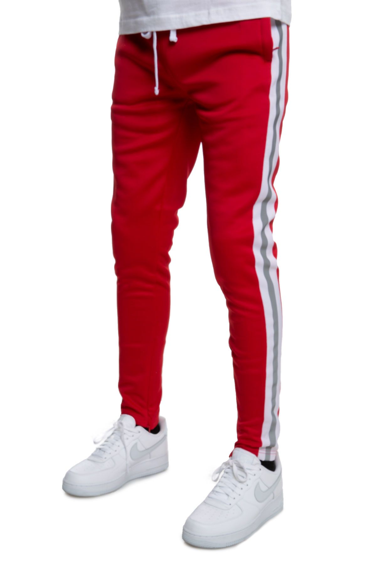 red and white jeans
