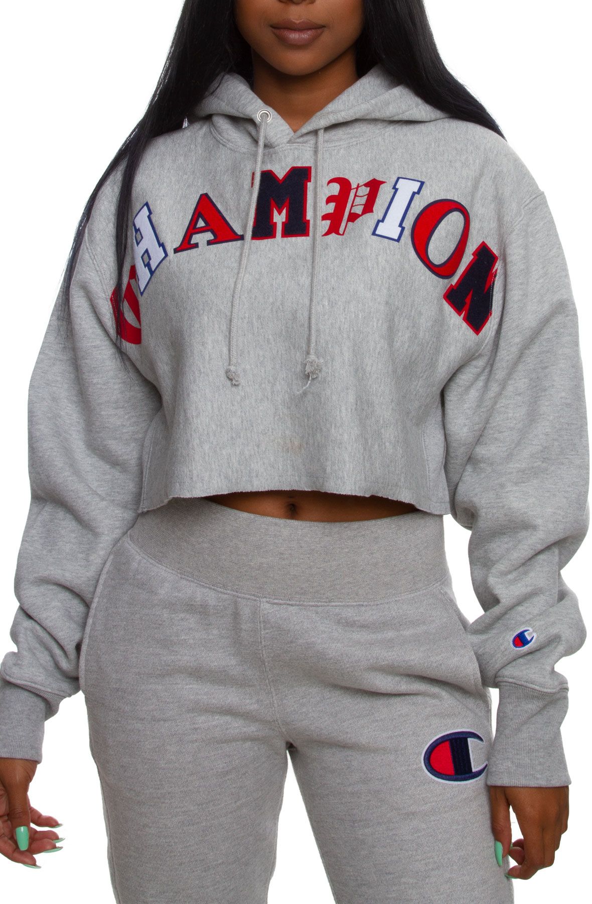 gray champion cropped hoodie