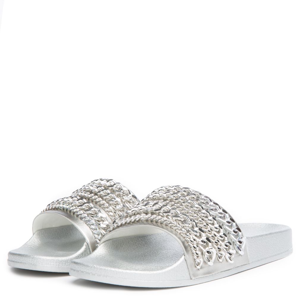 women silver slides