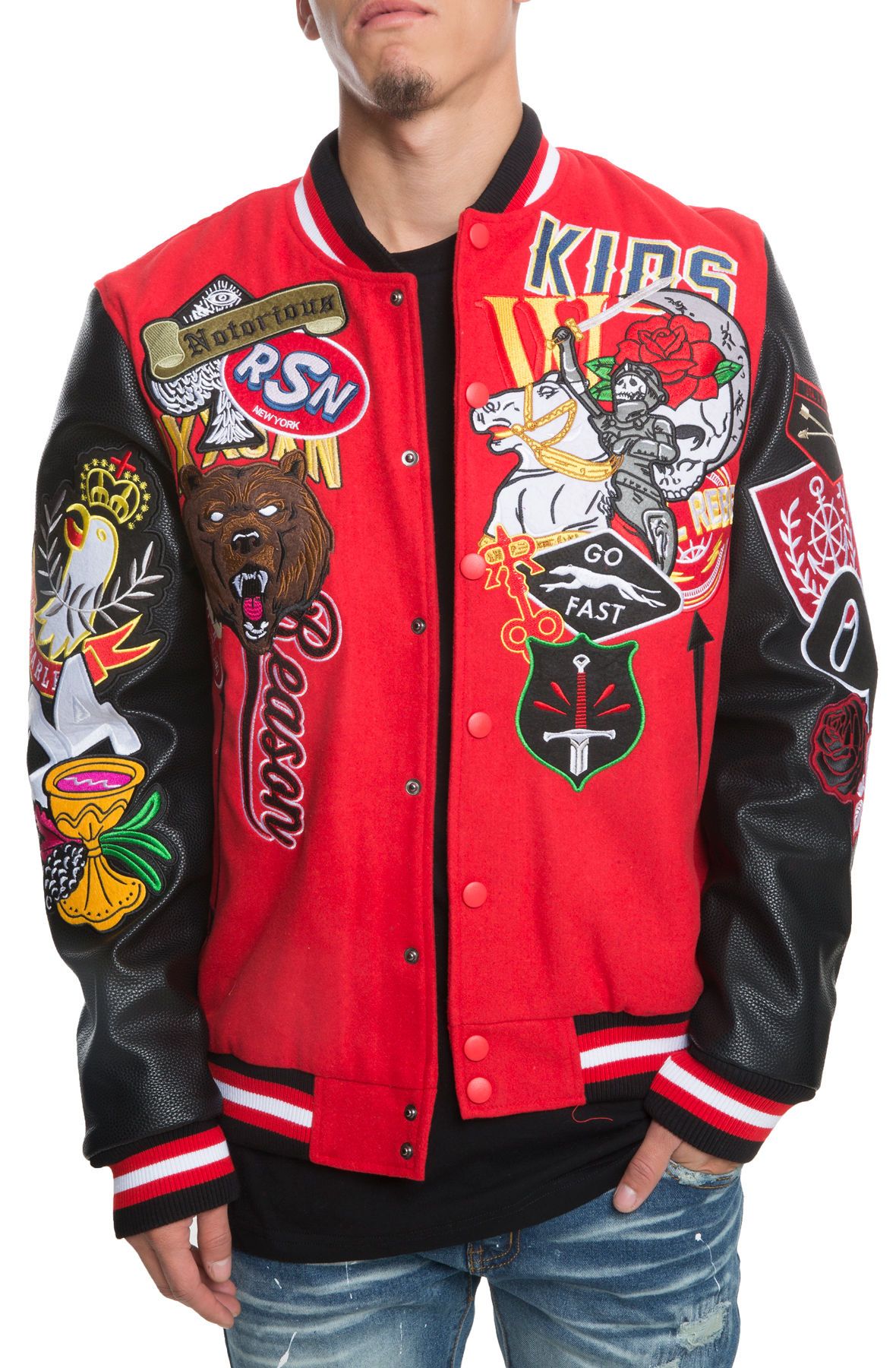REASON The Reginals Varsity Jacket in Red and Black H9-222-R-RED - Shiekh