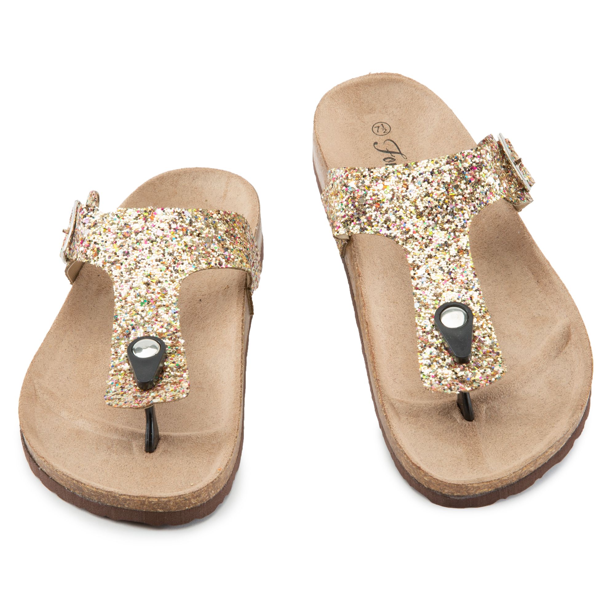 Savannah F0881 Ladies Gold Synthetic Glitter Buckle Fastened Summer Sandals 