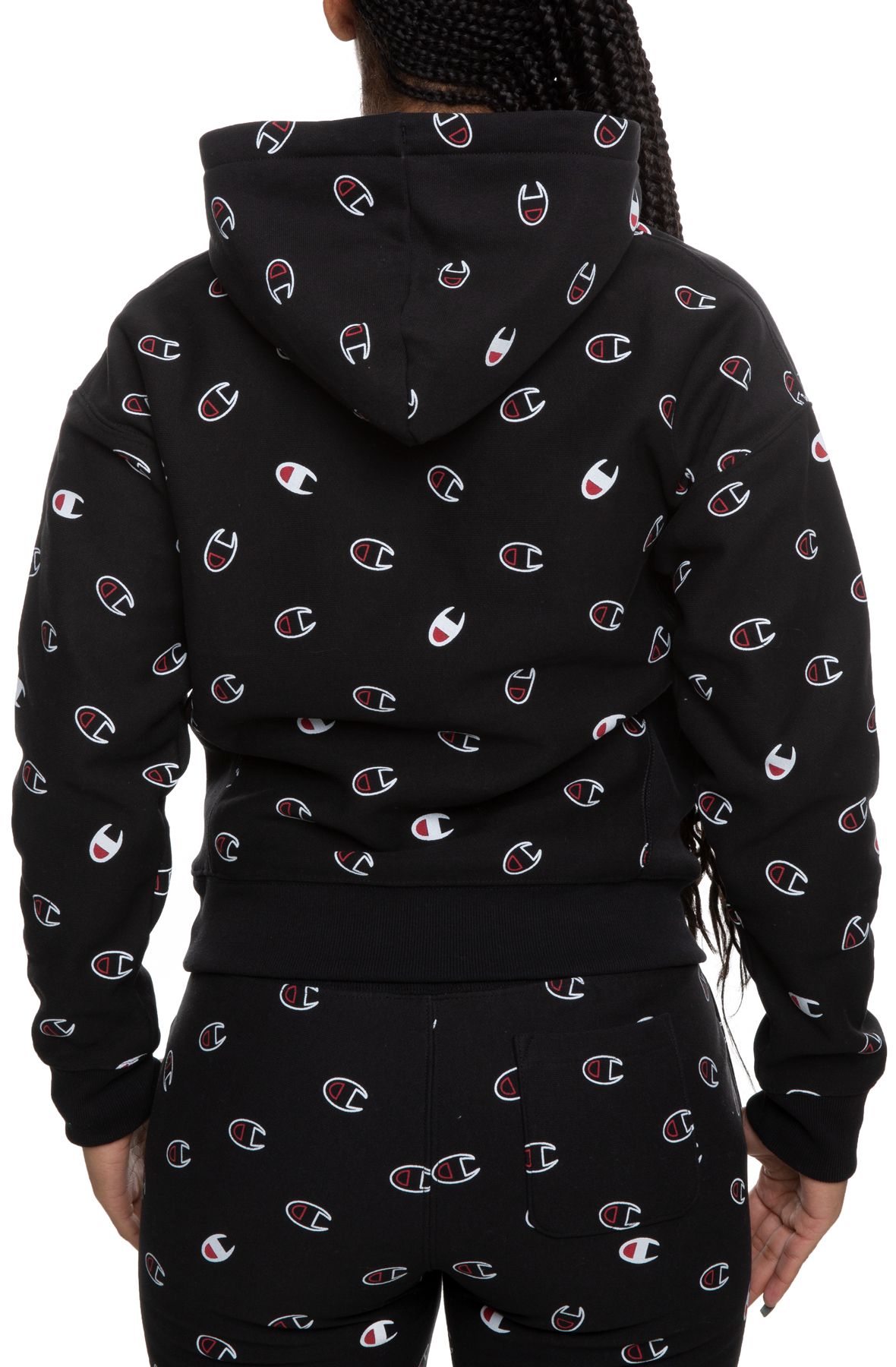 CHAMPION Reverse Weave Pullover Hoodie All-Over Logo WL757P-BLK