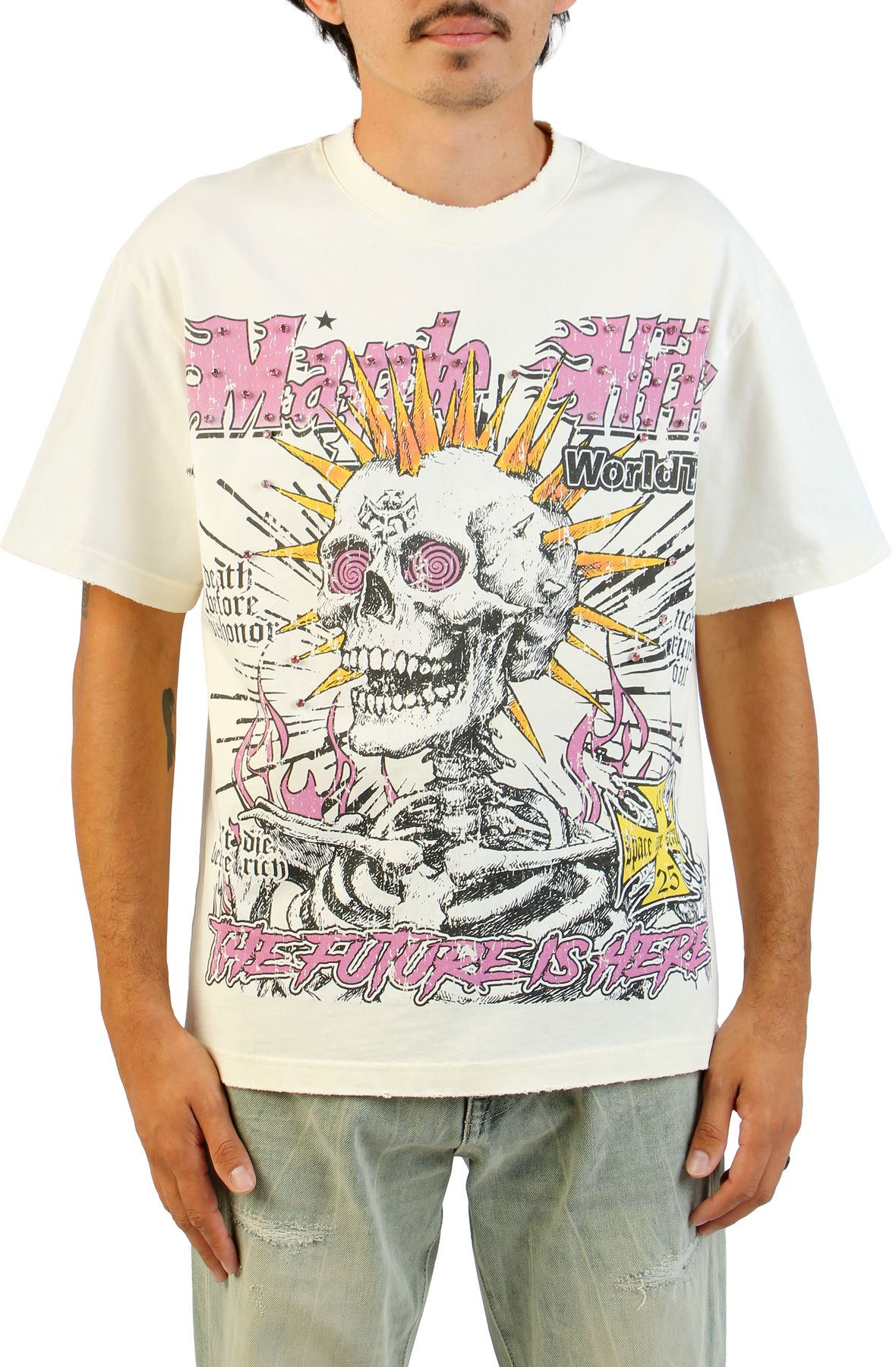 AKS Skull Spike T-Shirt SAJAN26TS_01NAT - Shiekh
