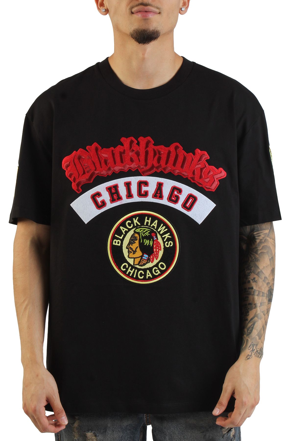 PRO STANDARD NHL Chicago hawks Double Logo T-Shirt HCB168096-BLK