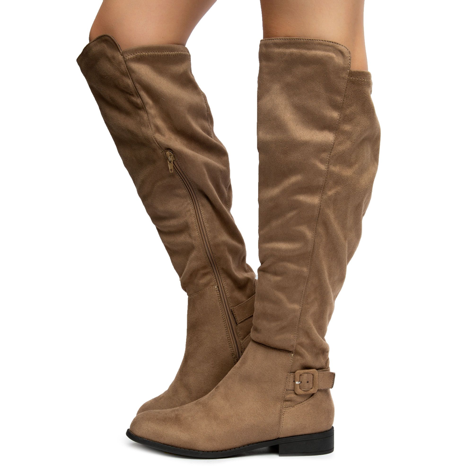 taupe suede boots knee high