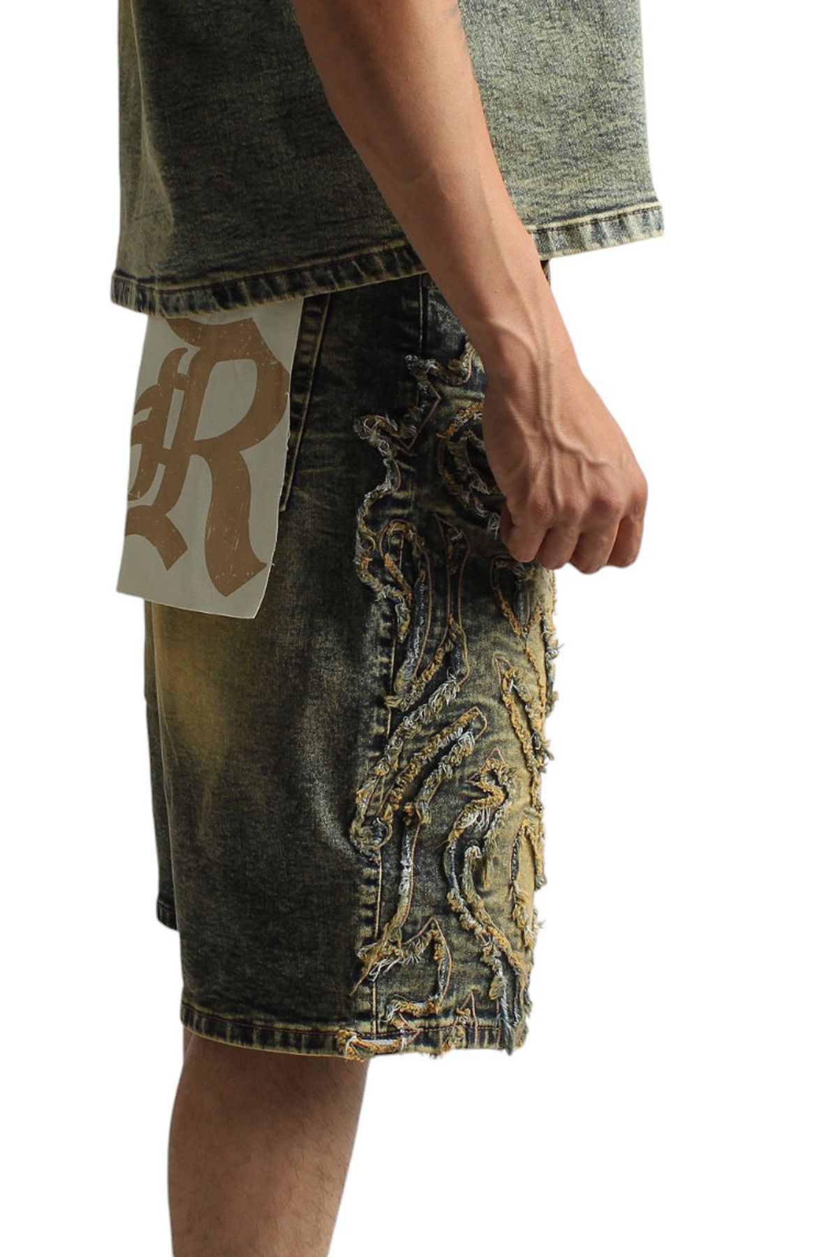 REBEL MINDS Tribal Patch Denim Shorts 651-922VIN - Shiekh