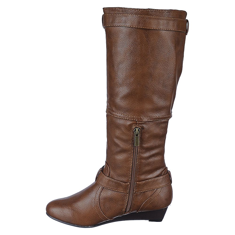 Womens Ladies Wedge Low Heel Winter Knee Boots Warm Faux Fur Fleece Size UK | eBay