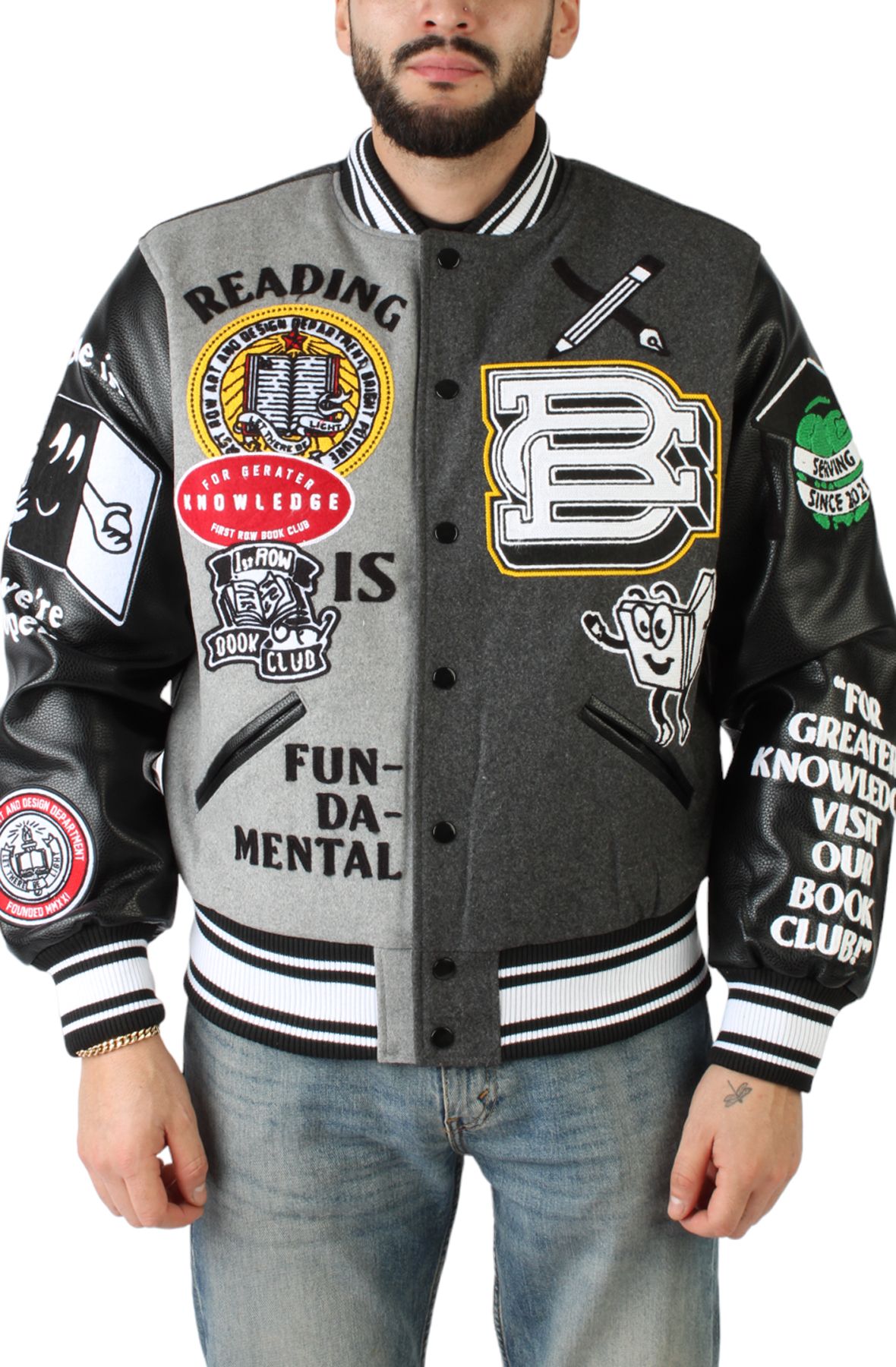 FIRST ROW Book Club Varsity Jacket FRJ0057-BLKGRY - Shiekh FIRST ROW Book Club Varsity Jacket FRJ0057-BLKGRY - Shiekh