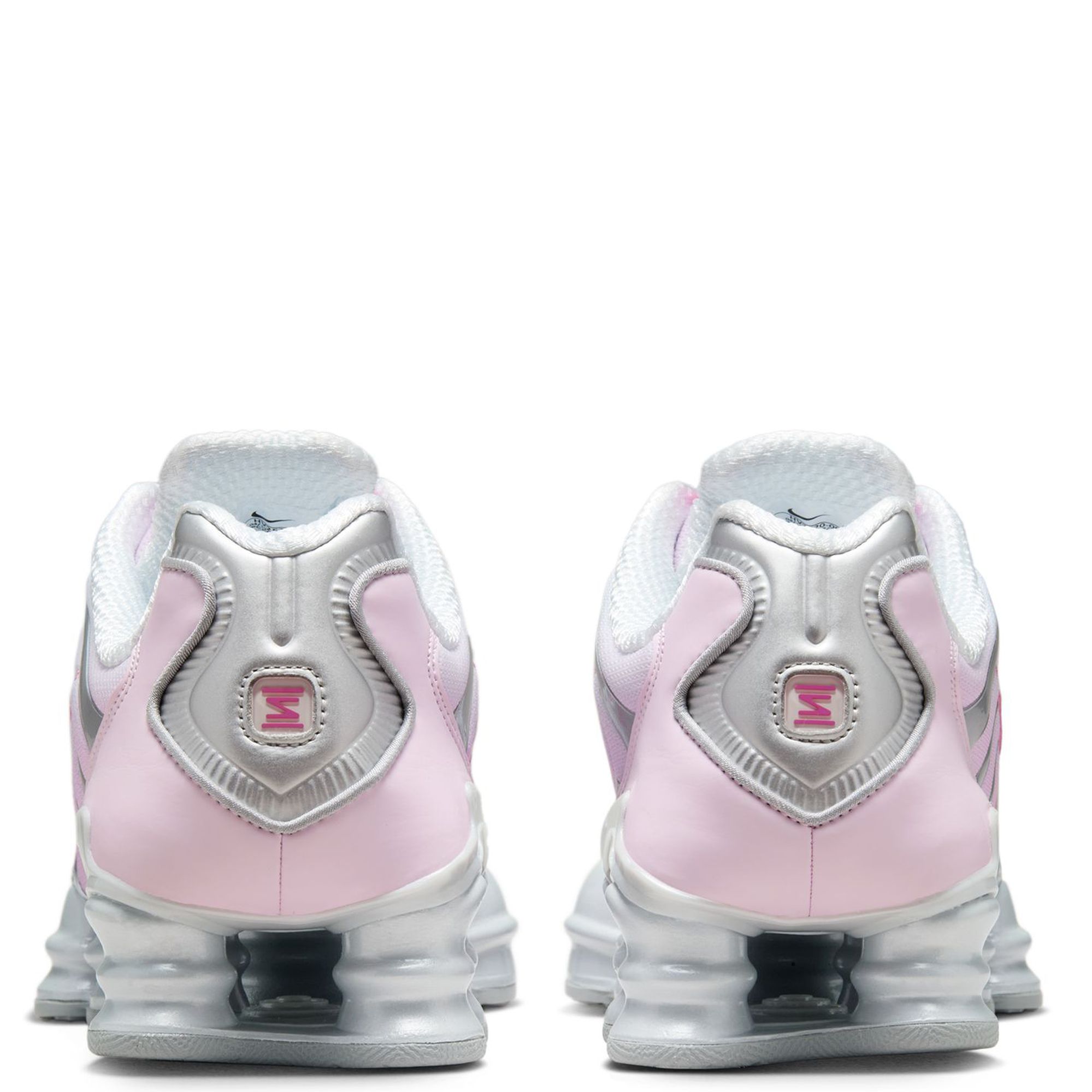 Pink and white nike shox best sale