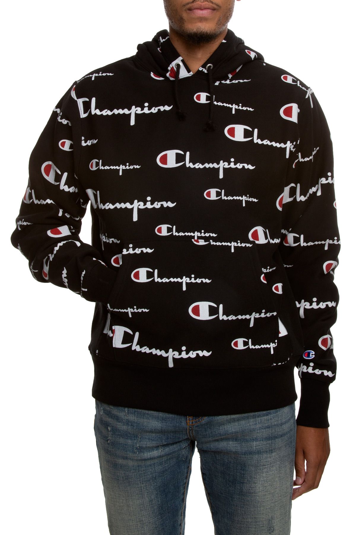 champion black script hoodie